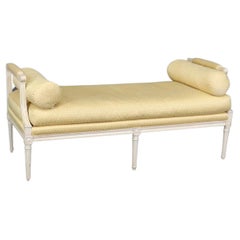 Used Superb Yellow Upholstered White Painted  French Louis XVI Style Window Bench 