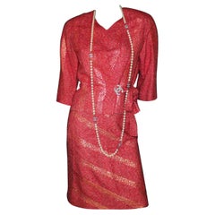 Superbe Chanel Coral Gold Fantasy Tweed Boucle Skirt Jacket Blazer Suit