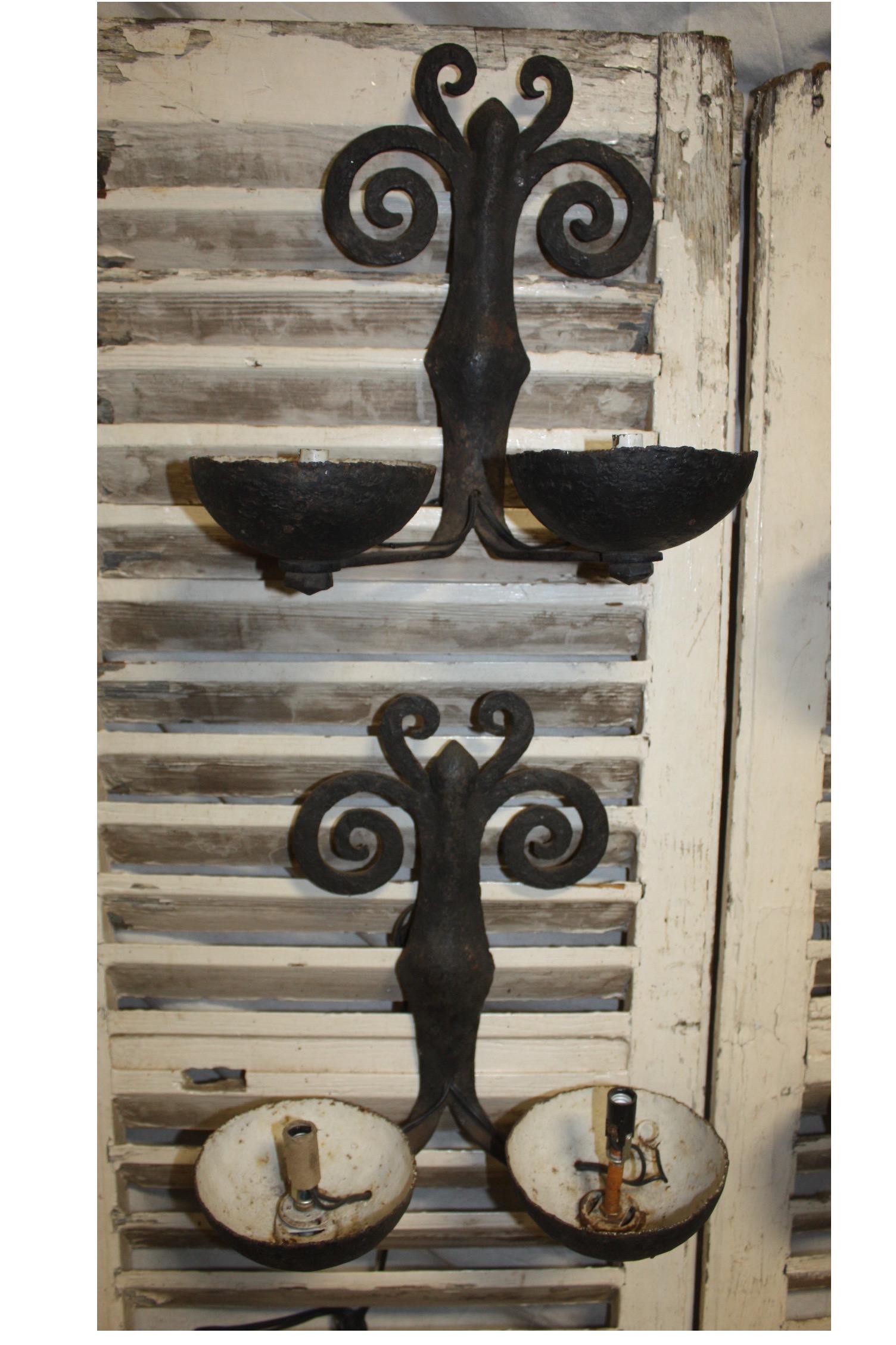 Superbe French Pairs of Iron Sconces For Sale 3