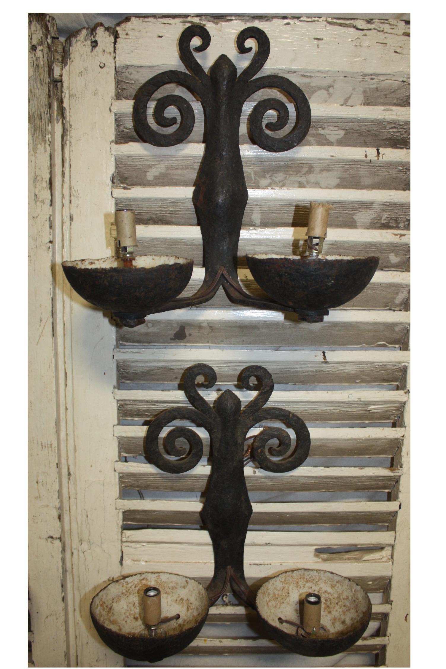 Superbe French Pairs of Iron Sconces For Sale 4