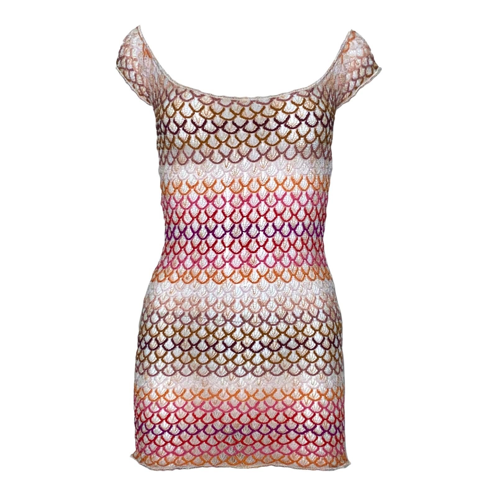 Superbe Multicolor Missoni Crochet Knit Mini Dress Cover Up as seen on Kim