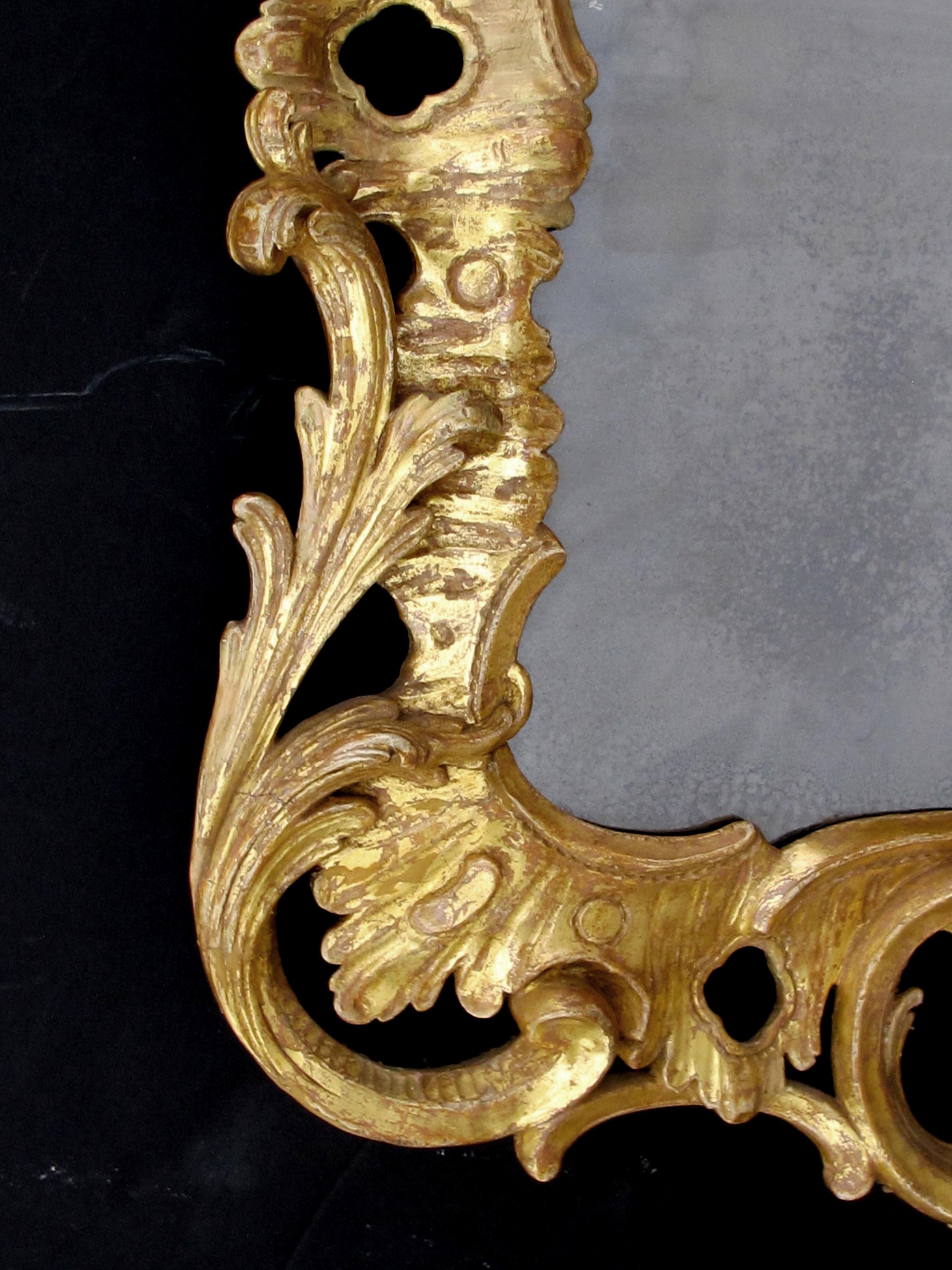 Superbly-Carved English George II Giltwood Mirror with Elaborate Foliate Crest 2
