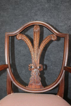 Superbly Carved set 6 Mahogany Prince of Wales Plume Shield Back Dining Chairs