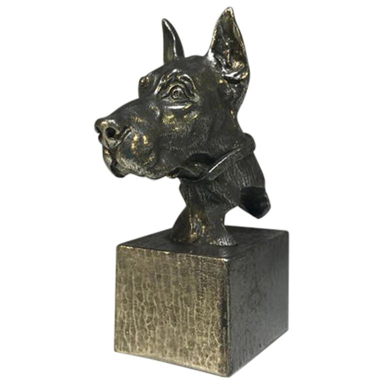 Superbly Cast Pewter Great Dane Dog Sculpture Vintage Desk Paperweight