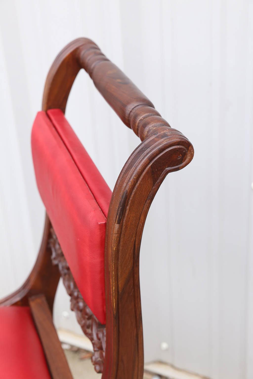 Hand-Crafted Superbly Crafted Stylized Modern Teak Wood and Fine Leather Dinning Chairs For Sale