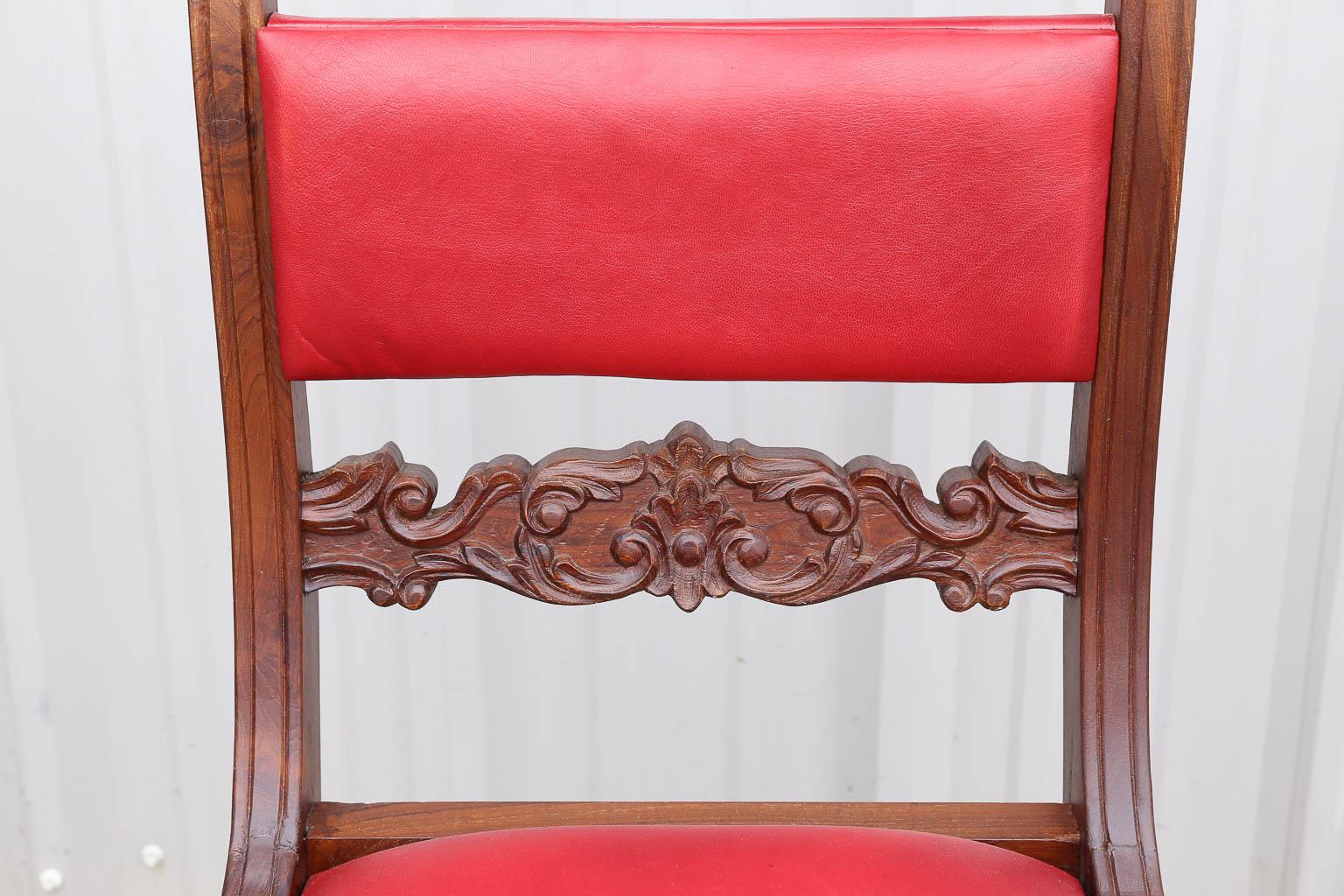 Superbly Crafted Stylized Modern Teak Wood and Fine Leather Dinning Chairs In Excellent Condition For Sale In Houston, TX