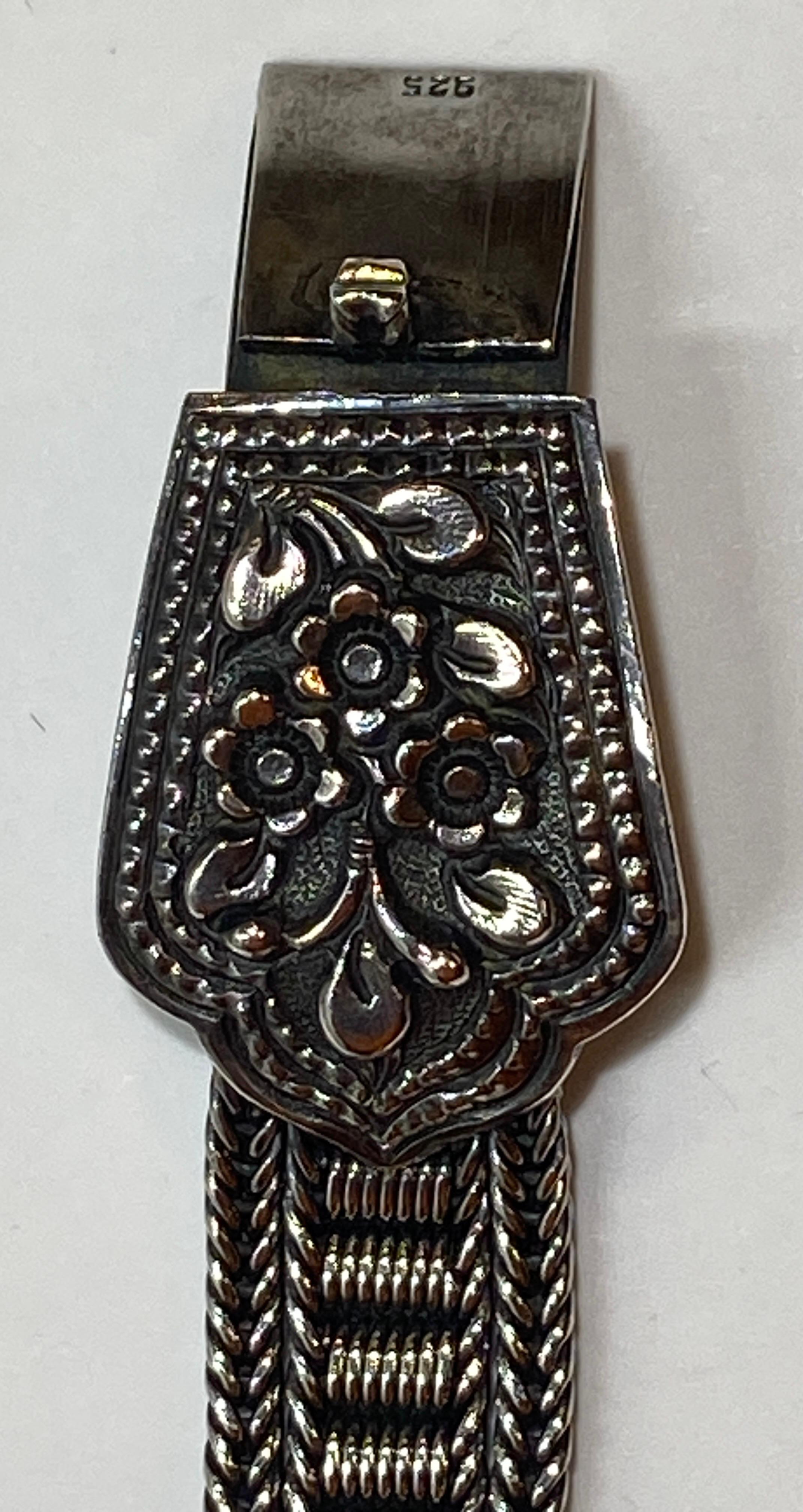 Hervorragend detailliertes viktorianisches Sterlingsilber-Armband mit Blumen-Akzentverschluss im Angebot 6