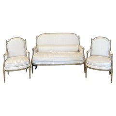 Superbly Elegant French 19th Century Louis XVI Parlor Set with Sofa & Armchairs