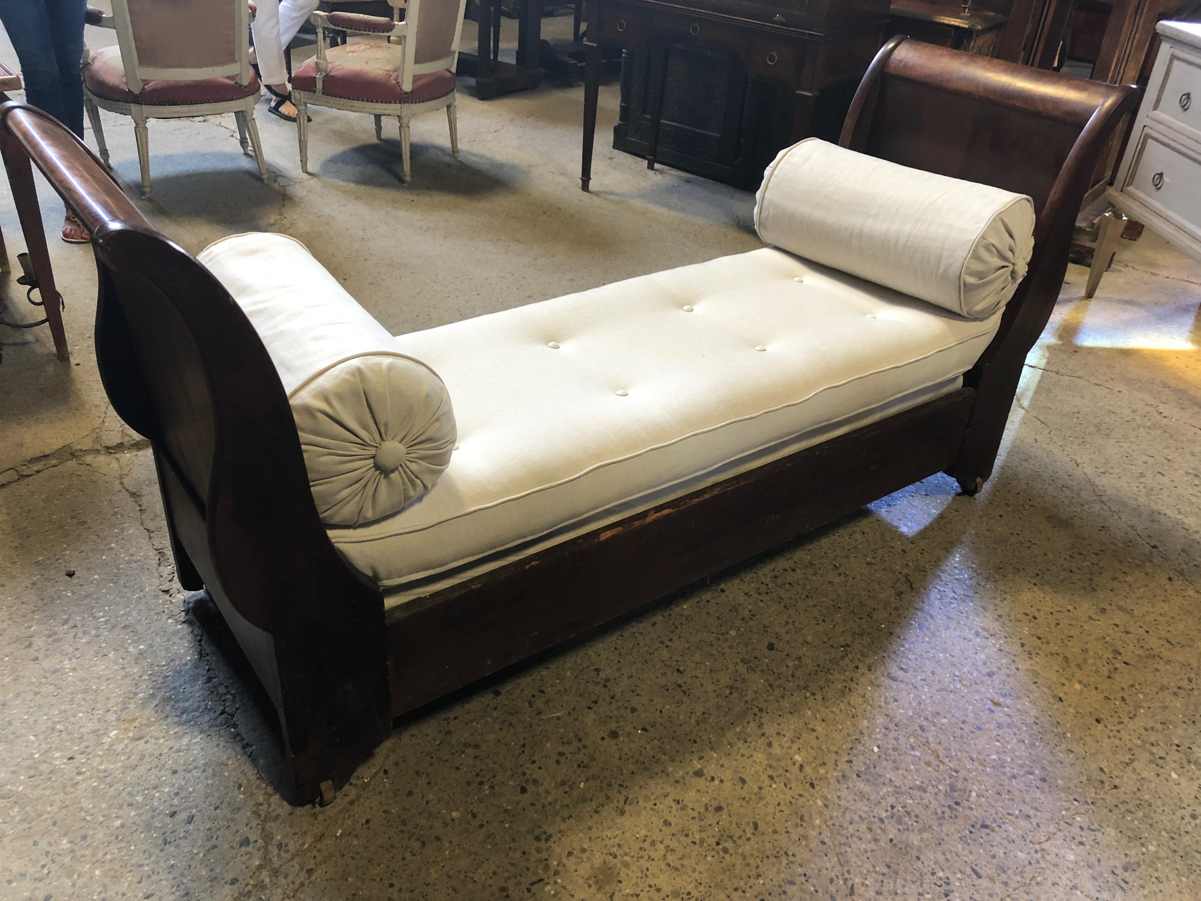 Superbly Elegant French Empire Mahogany Daybed with Luxe Upholstery 6