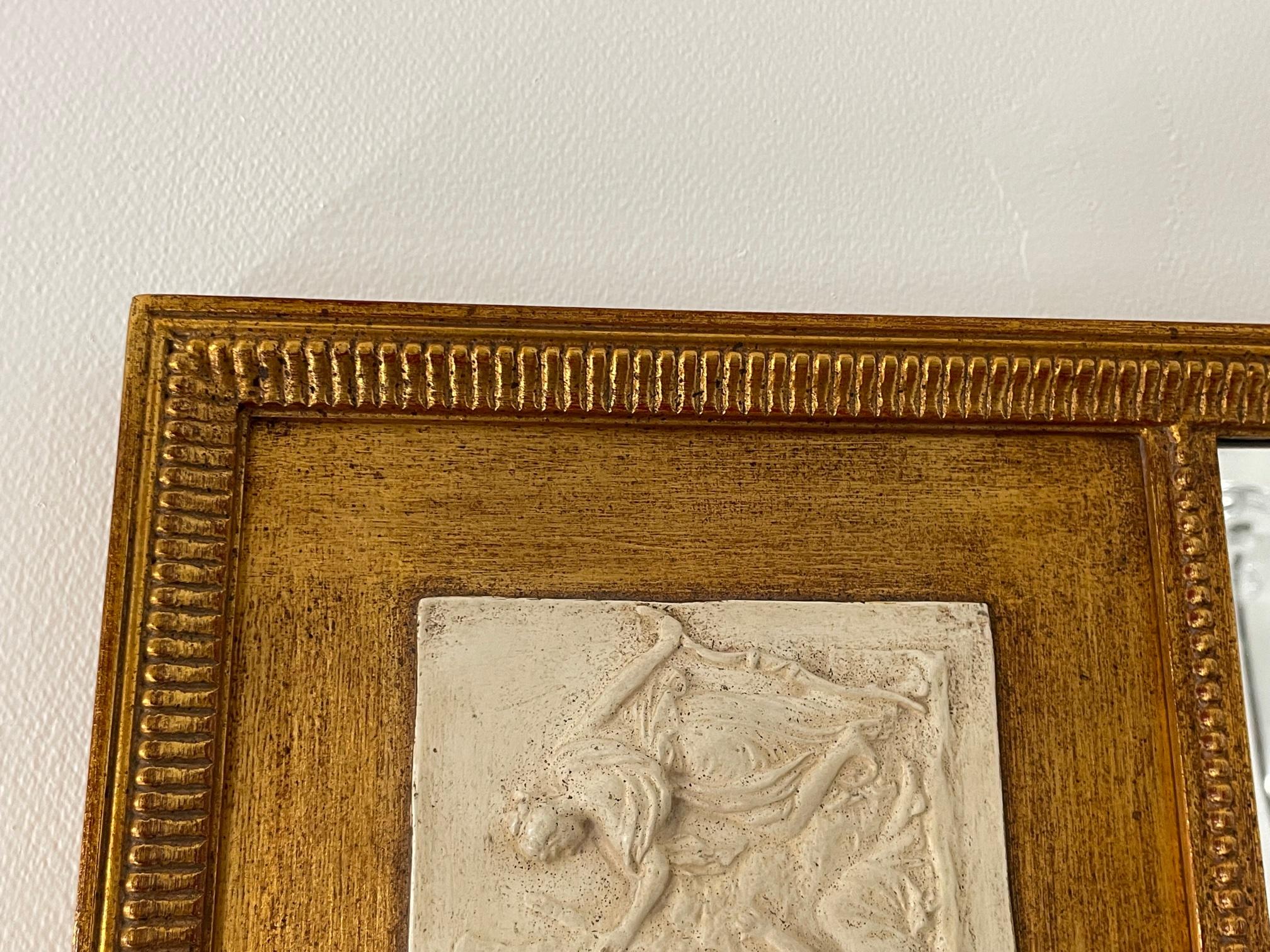 Neoclassical Superbly Elegant Gilded Florentine Mirror with Classical Relief Plaster Plaque