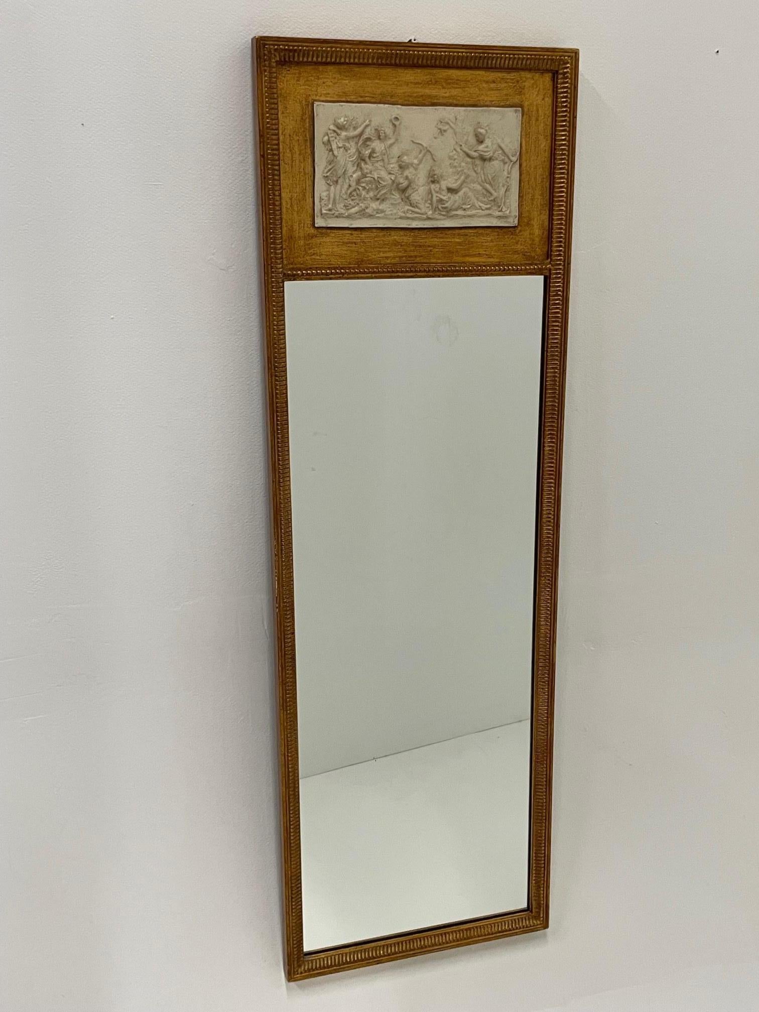 Italian Superbly Elegant Gilded Florentine Mirror with Classical Relief Plaster Plaque