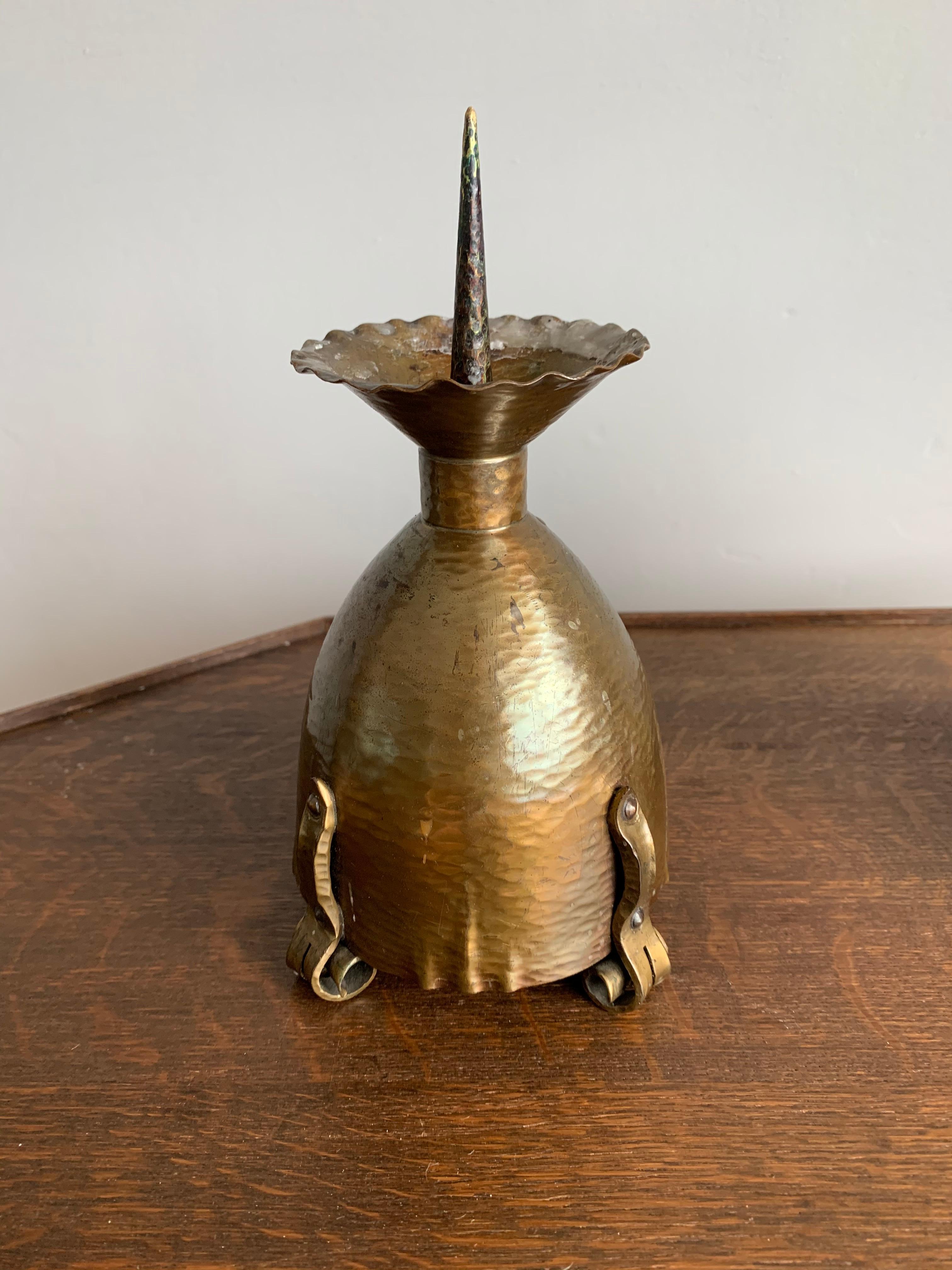 Superbly Handcrafted Pair of Arts & Crafts Brass Candlesticks / Holders, 1910s For Sale 9