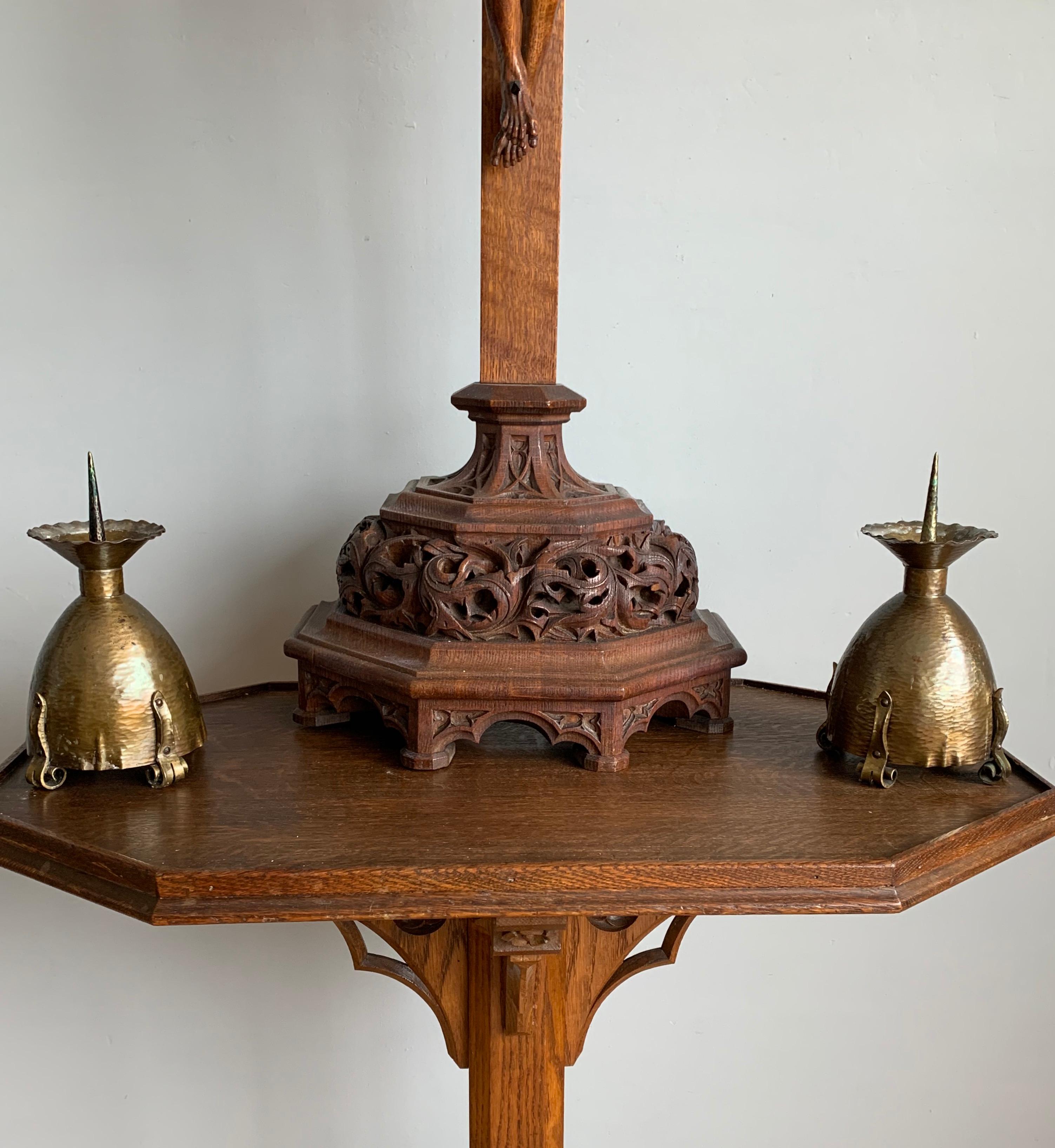 Gothic Revival Superbly Handcrafted Pair of Arts & Crafts Brass Candlesticks / Holders, 1910s For Sale