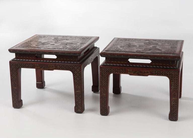 Superbly Rich Pair of Square Asian Style John Widdicomb End Side Tables For Sale at 1stDibs