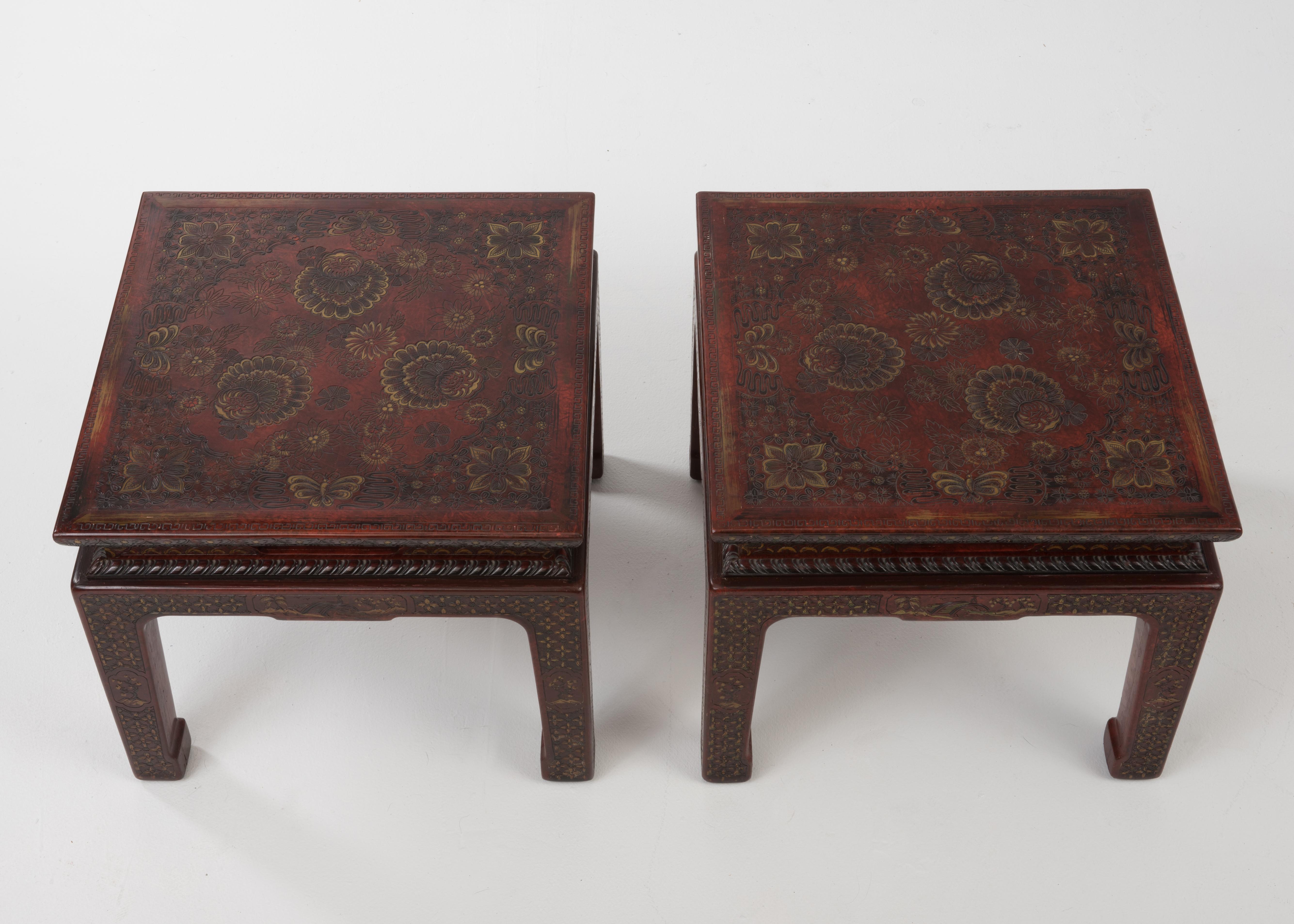 Superbly Rich Pair of Square Asian Style John Widdicomb End Side Tables