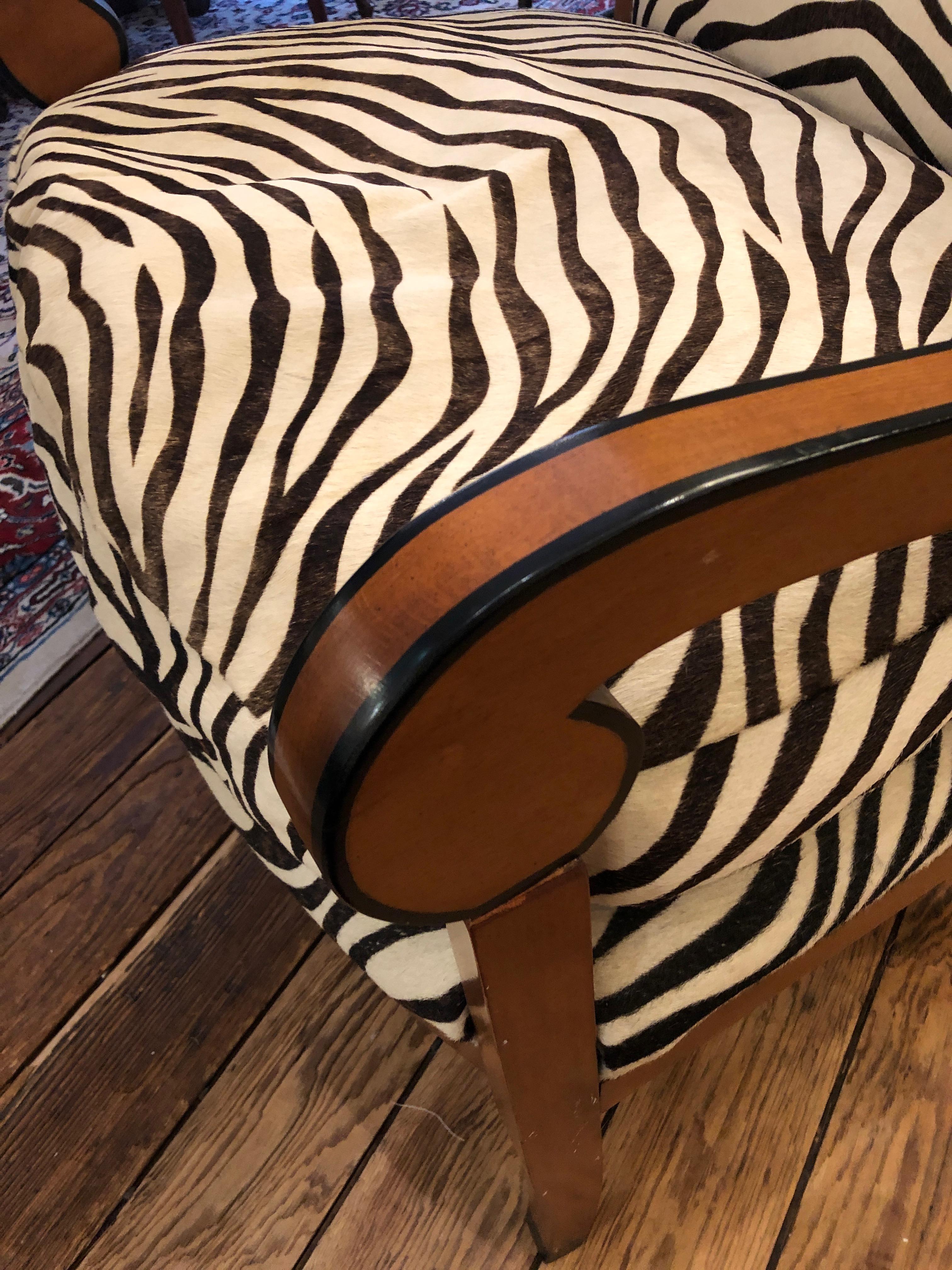 American Superbly Stylish Club Chair with Printed Zebra Cowhide Upholstery
