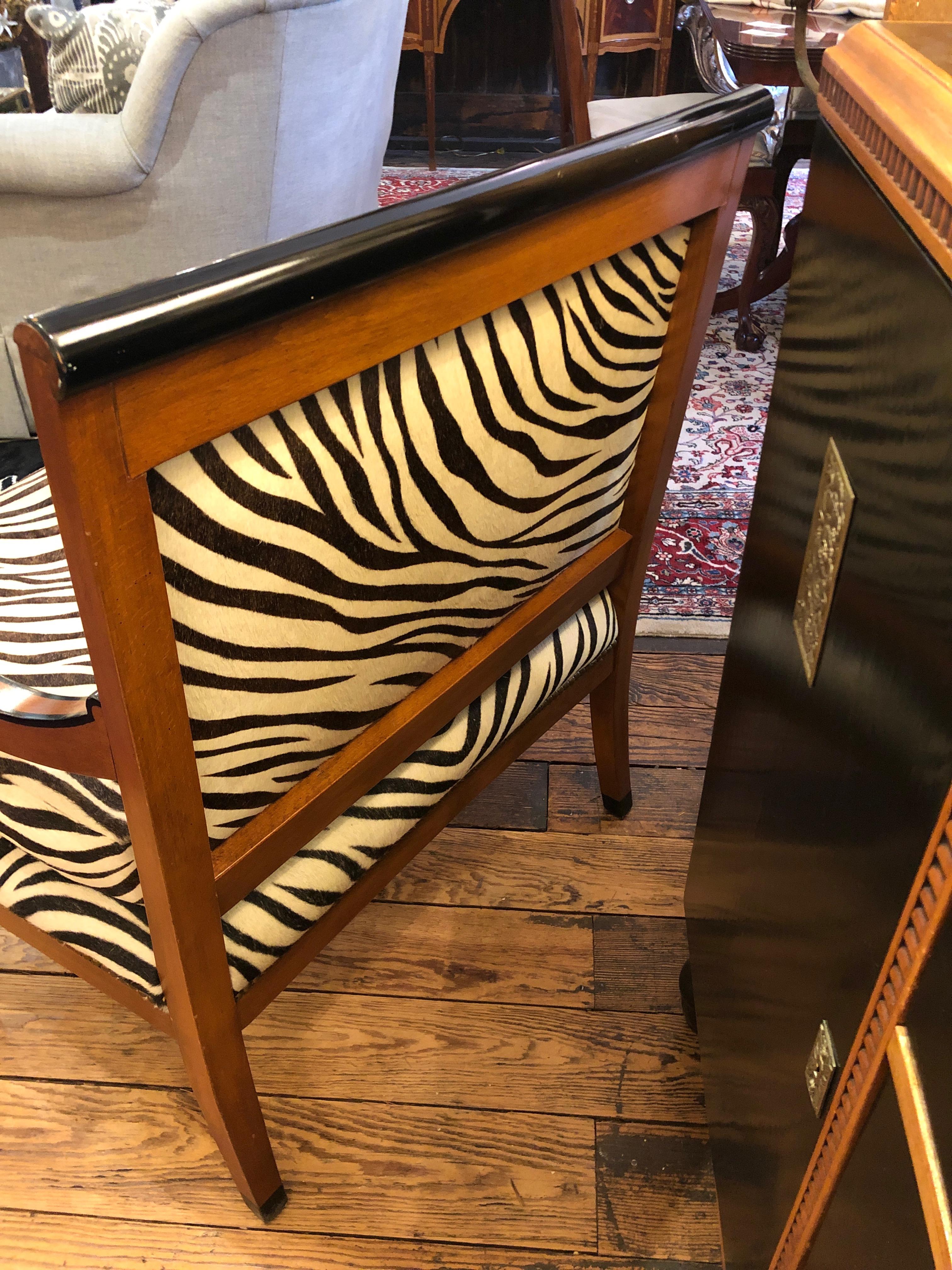 Superbly Stylish Club Chair with Printed Zebra Cowhide Upholstery In Excellent Condition In Hopewell, NJ
