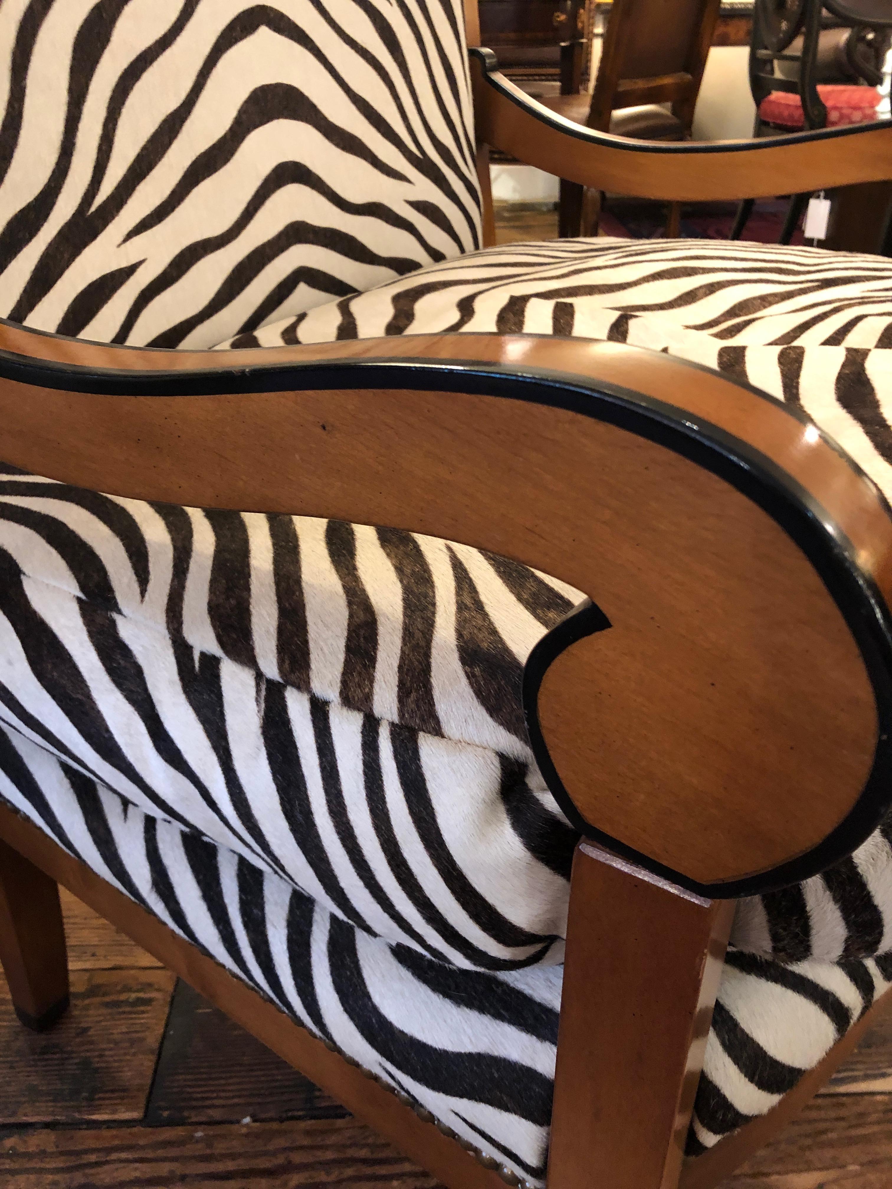 Superbly Stylish Club Chair with Printed Zebra Cowhide Upholstery 2