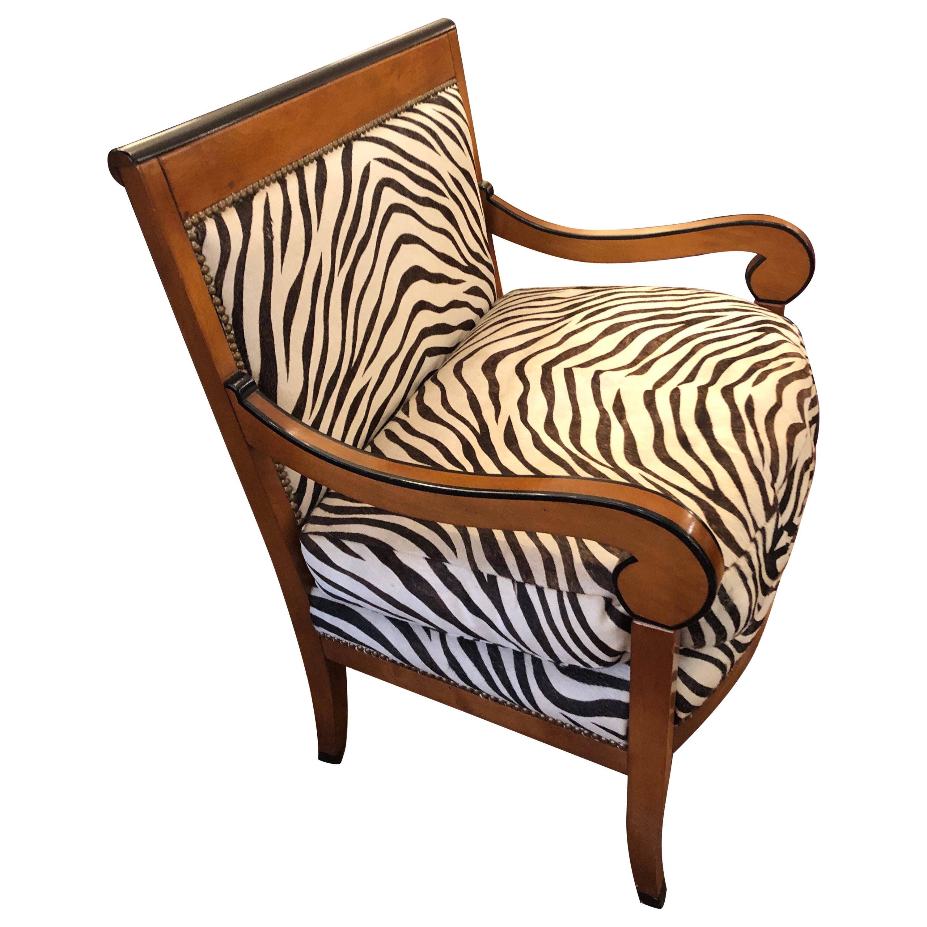 Superbly Stylish Club Chair with Printed Zebra Cowhide Upholstery