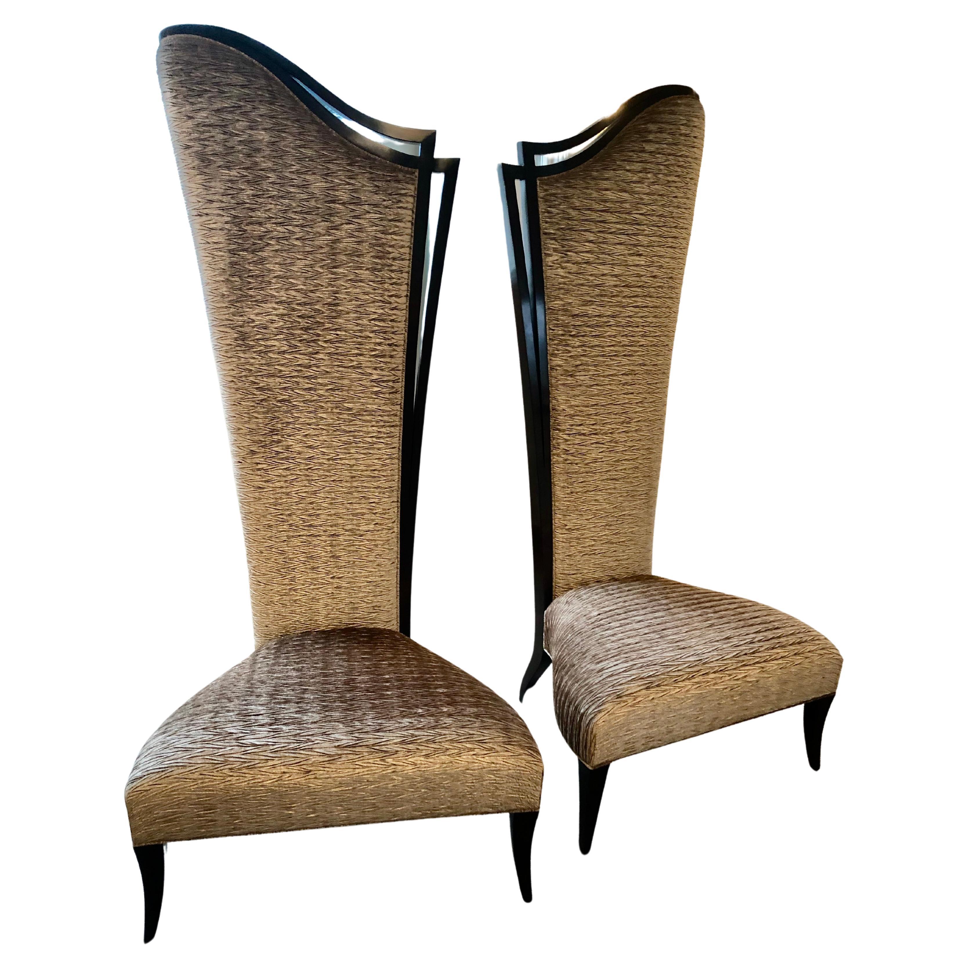 Superbly Stylish Pair of Christopher Guy High Back Mahogany & Velvet Chairs For Sale