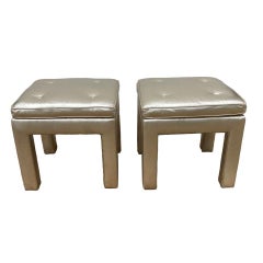 Supercool Pair of 1980s Platinum Leather Covered Parsons Style Stools