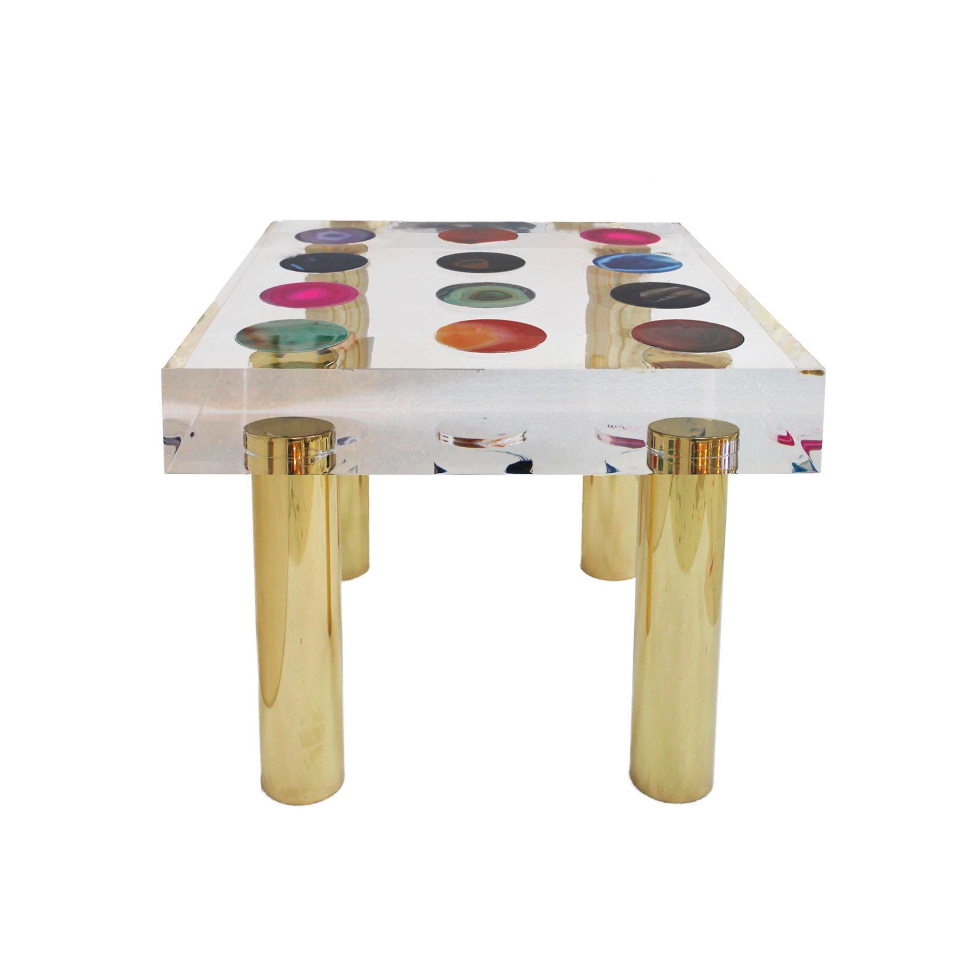 Superego Contemporary Modern Italian Plexiglass and Brass Side Table For Sale 2