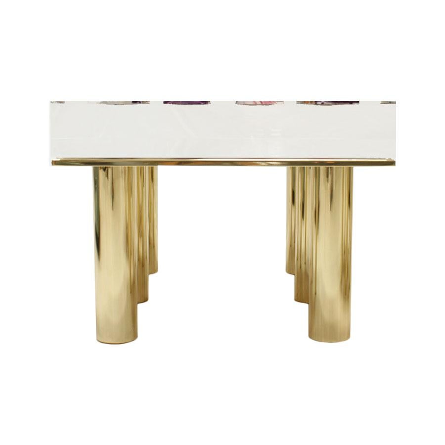 Hand-Crafted Superego Contemporary Modern Italian Plexiglass and Brass Side Table For Sale