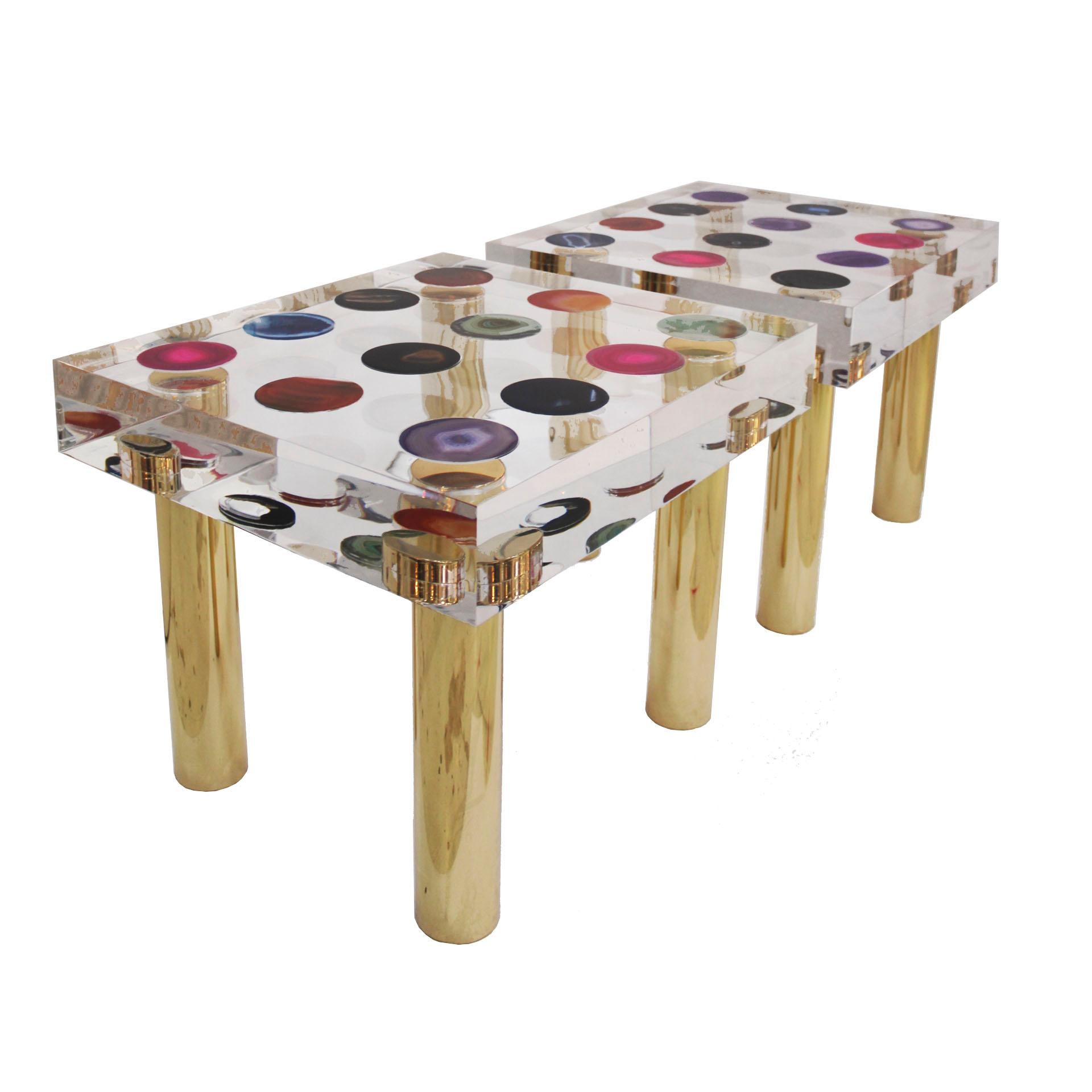 Superego Contemporary Modern Italian Plexiglass and Brass Side Table In Good Condition For Sale In Madrid, ES