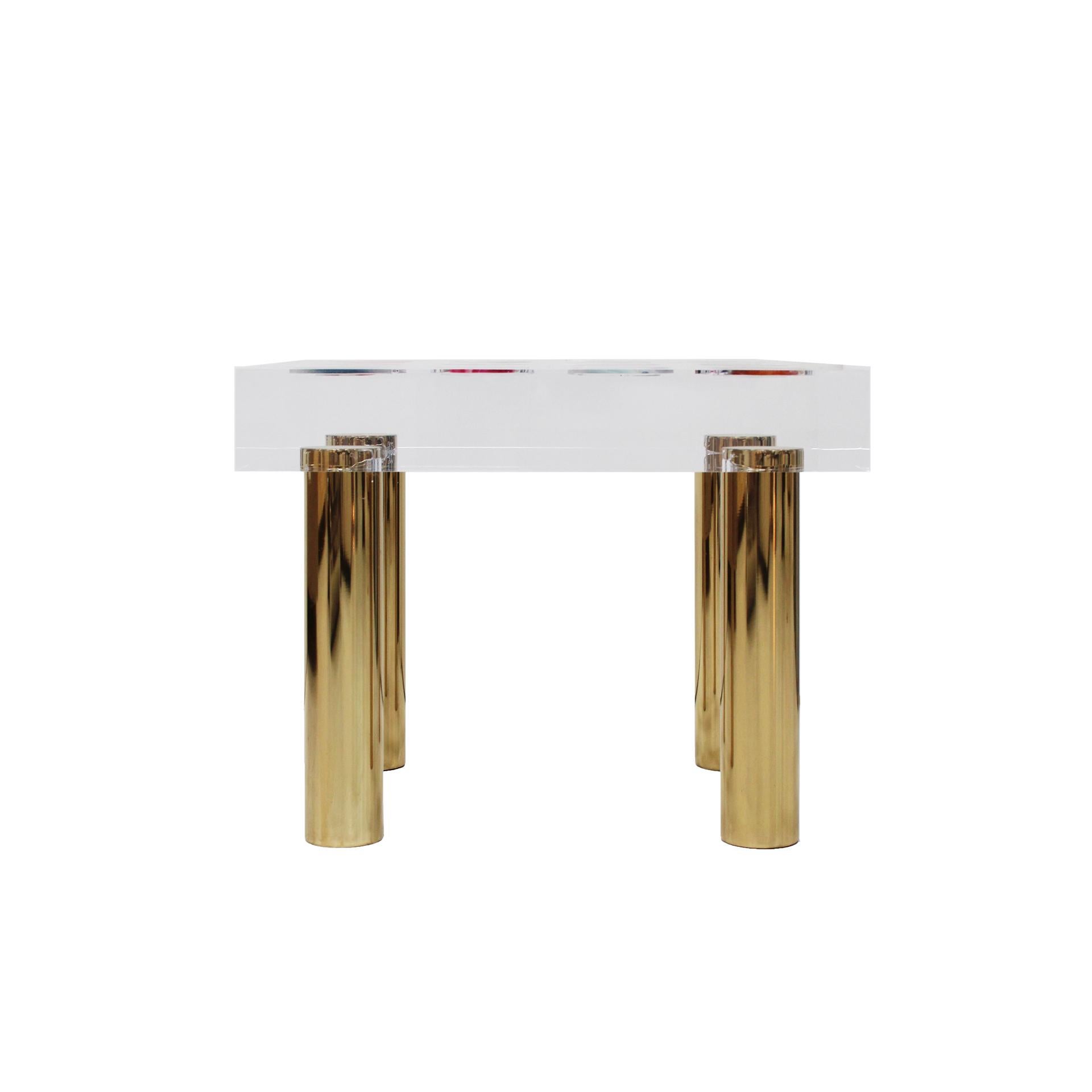 Superego Contemporary Modern Italian Plexiglass and Brass Side Table For Sale 3