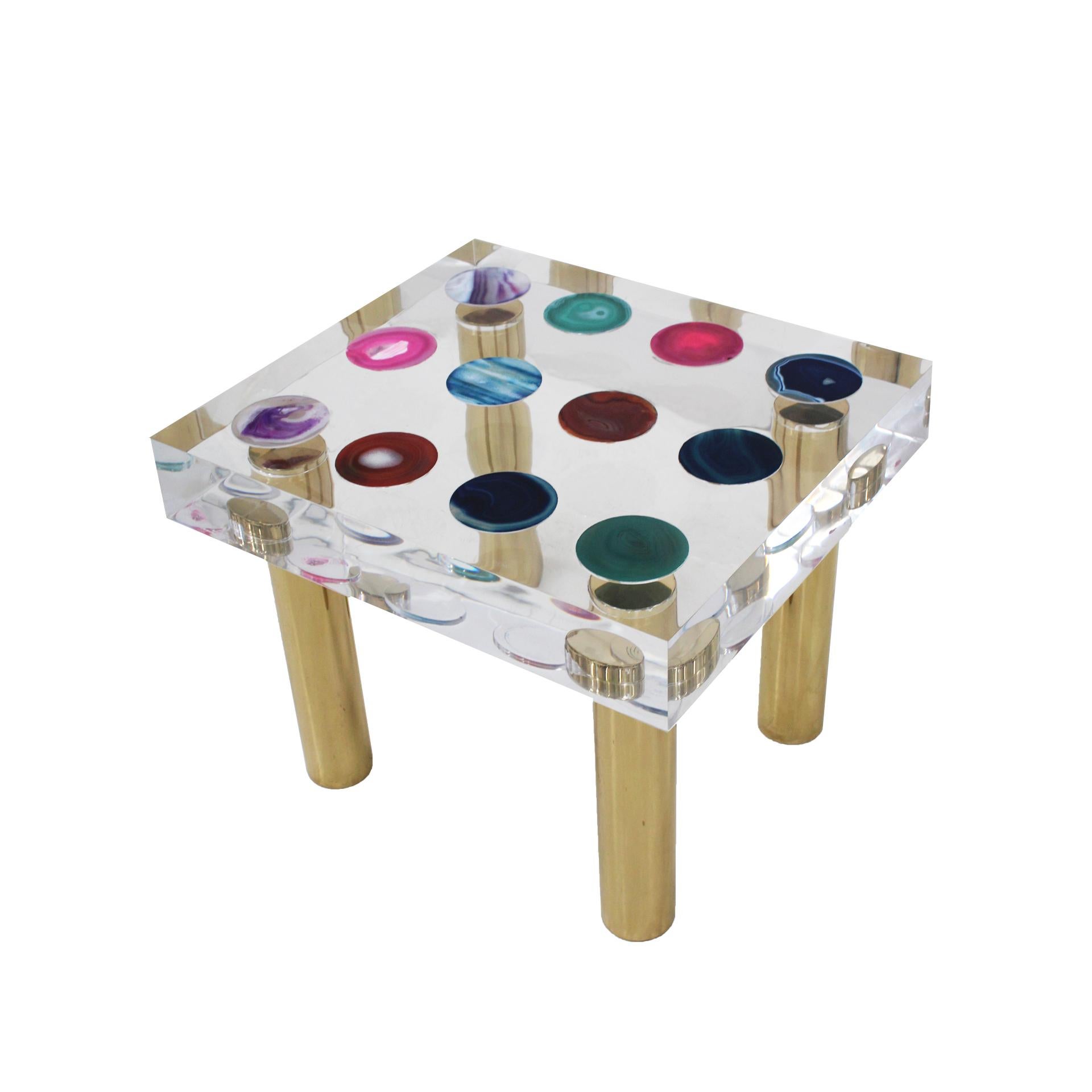 Superego Contemporary Modern Italian Plexiglass and Brass Side Table For Sale 5