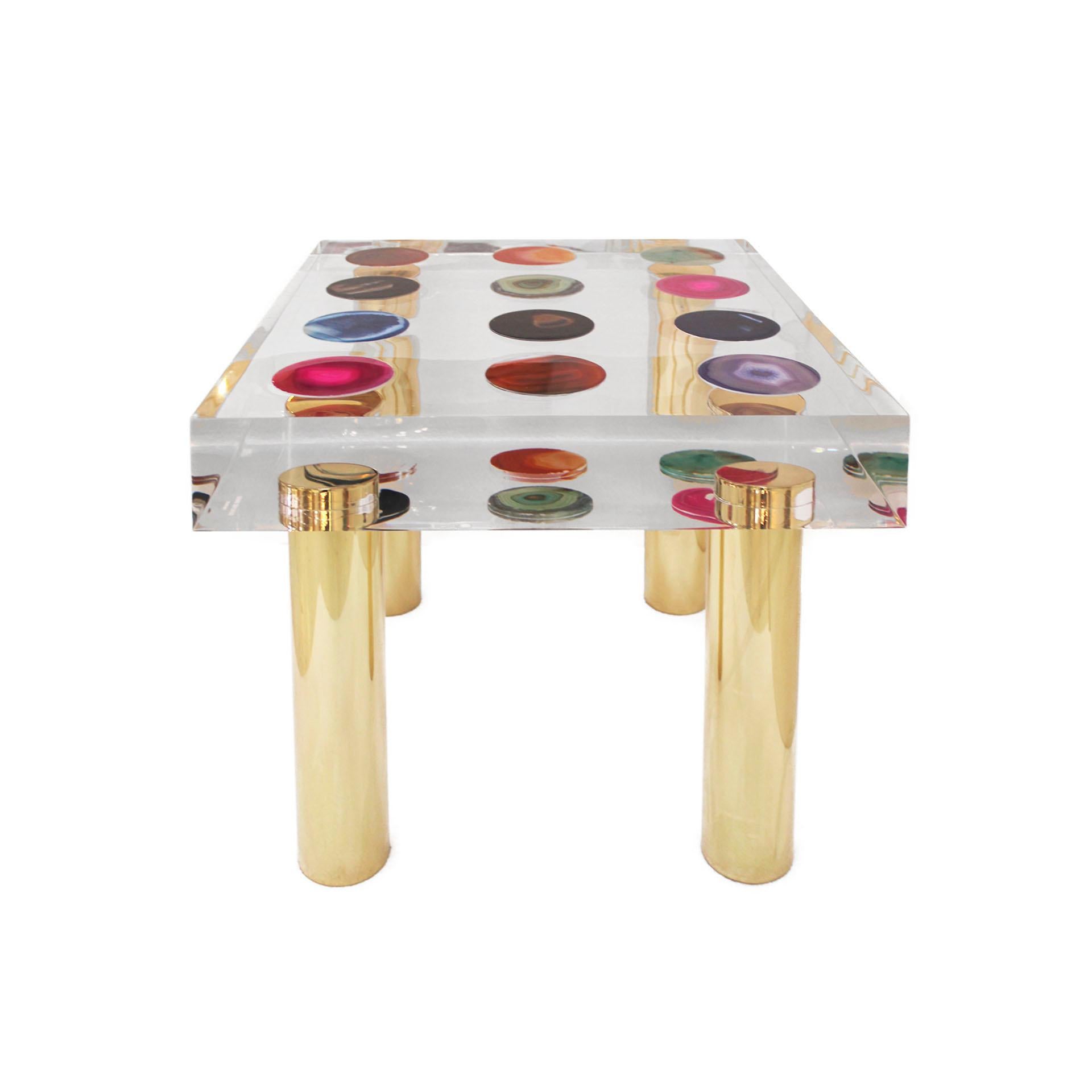 Superego Contemporary Modern Italian Plexiglass and Brass Side Table For Sale 1