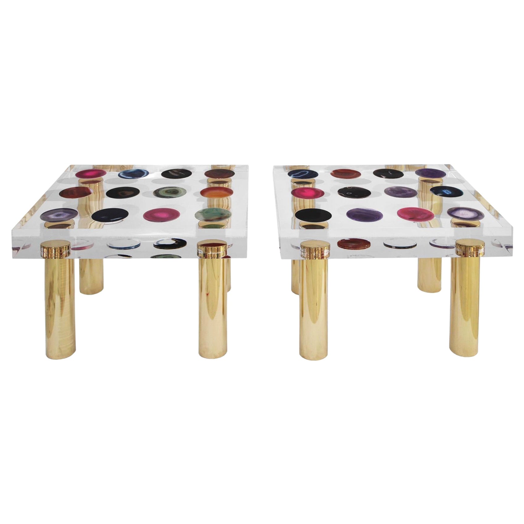 Tavolino Superego moderno italiano in plexiglass e ottone