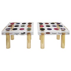 Tavolino Superego moderno italiano in plexiglass e ottone