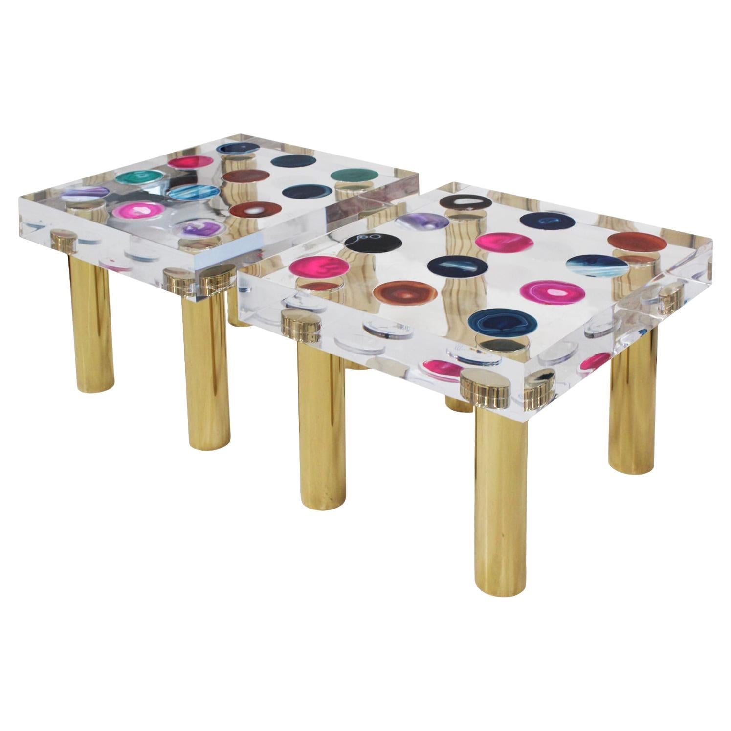 Superego Contemporary Modern Italian Plexiglass and Brass Side Table For Sale
