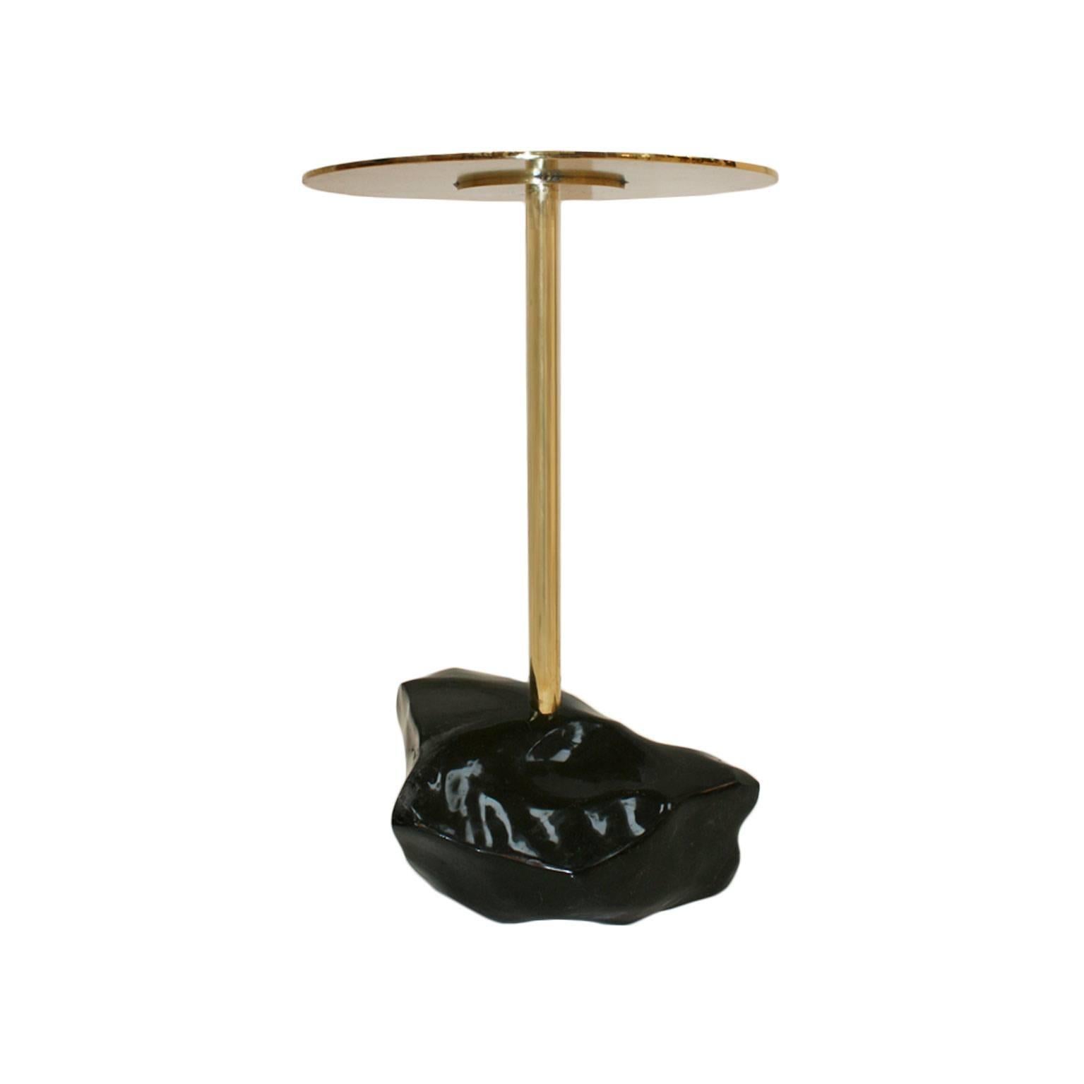 Pair of side tables designed by Superego. Structure and top made of brass. Base made of agate and onix, Italy.