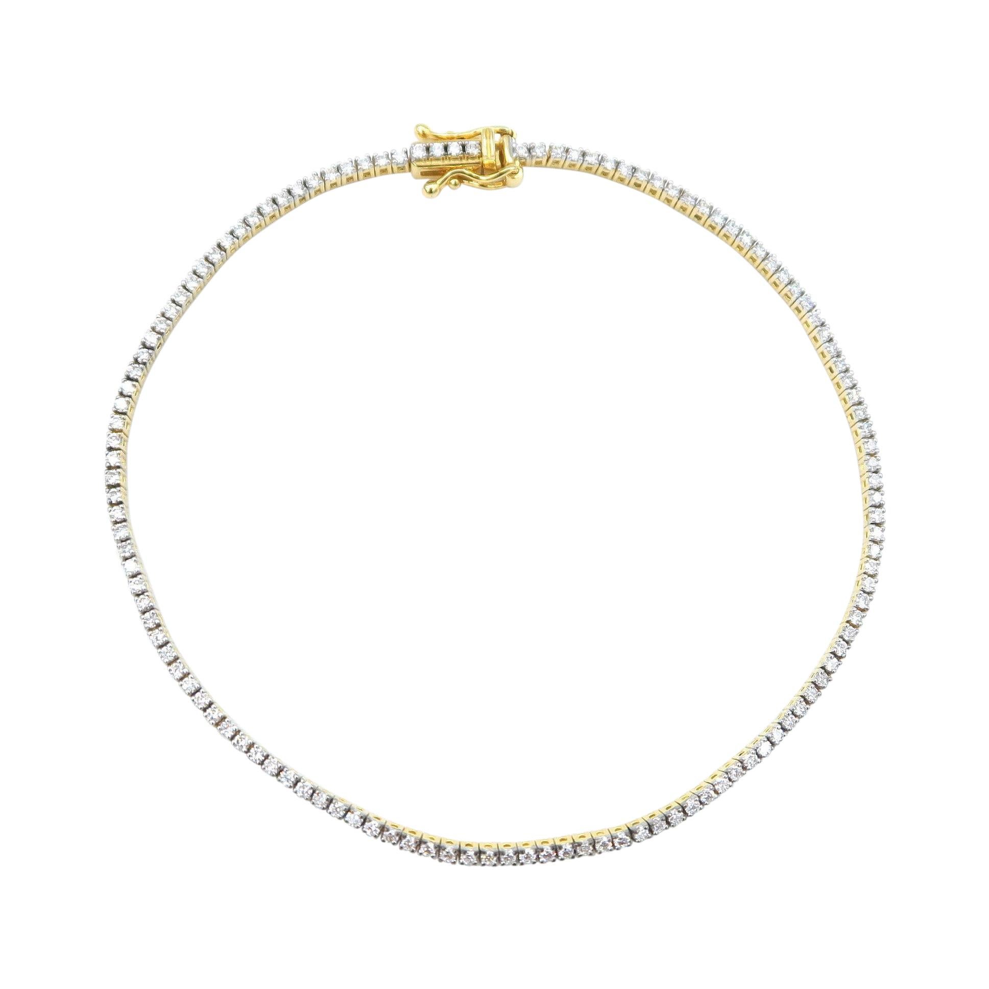 Superfine Delicate Thin Diamond Tennis Bracelet in 18 Karat Yellow Gold