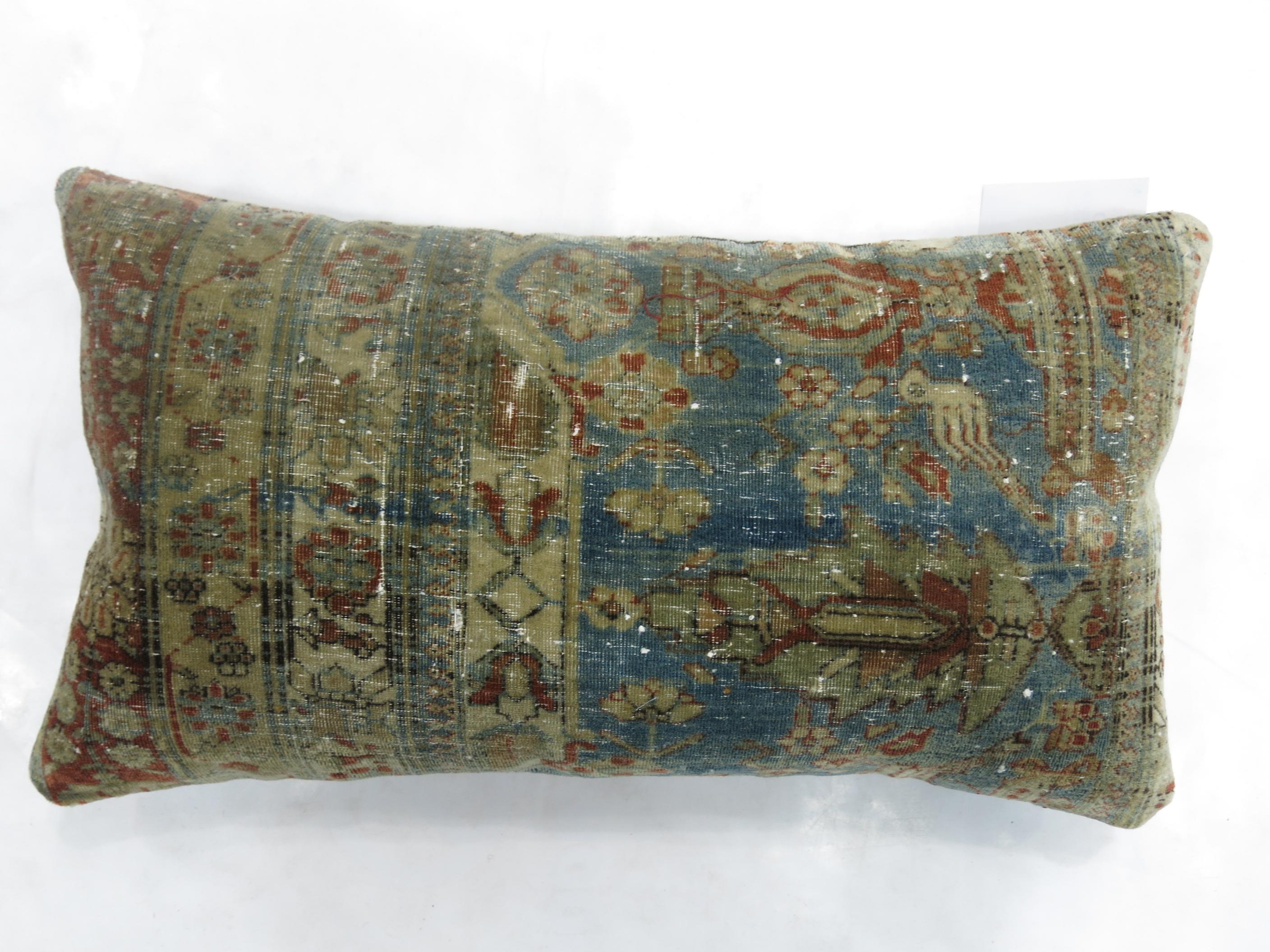 Superfine Mohtasham Kashan Persian Rug Bolster Pillow In Good Condition For Sale In New York, NY