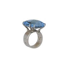 Super Fit Large Square Cabochon Blue Topaz Ring 14K White Gold