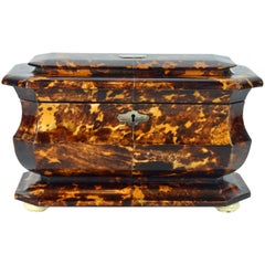 Superior 19th Century English Georgian Tortoise Shell Tea Caddy on Ivory Feet