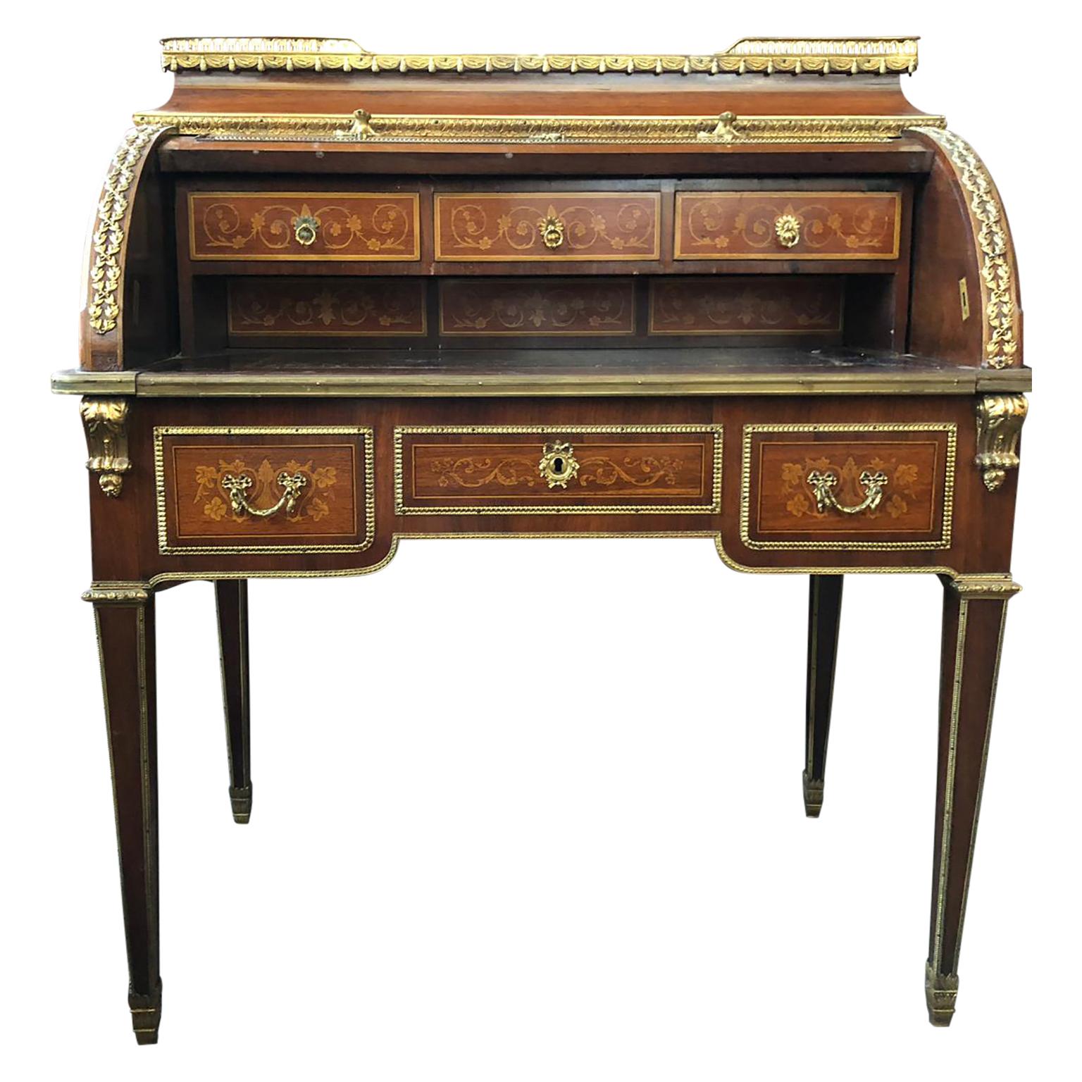 Superior 19th Century French Louis XVI Style Parquetry/Marquetry Cylinder Desk In Good Condition In London, GB