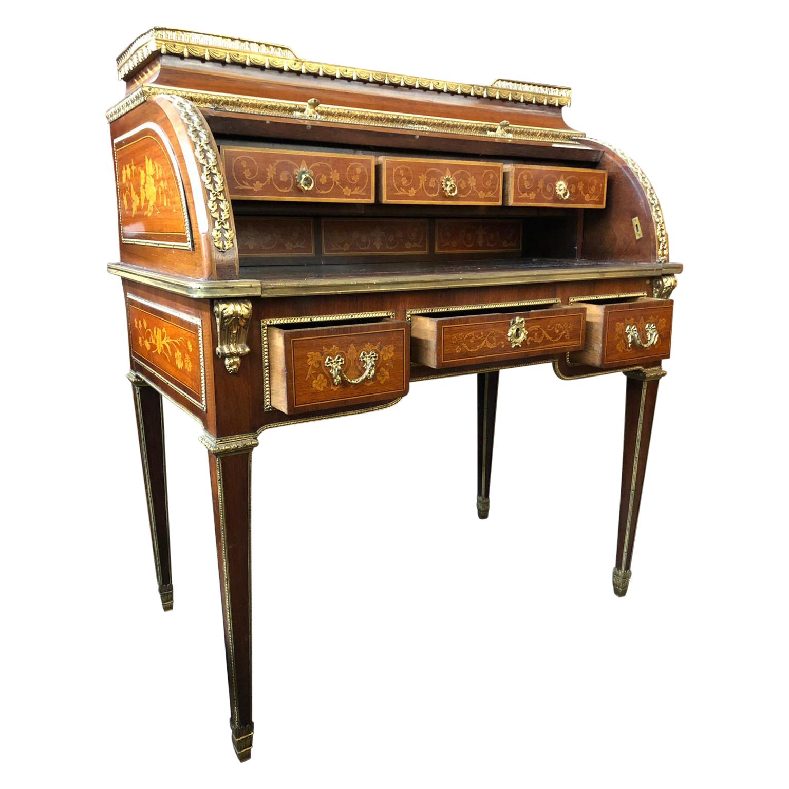 Superior 19th Century French Louis XVI Style Parquetry/Marquetry Cylinder Desk 1
