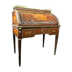 Superior 19th Century French Louis XVI Style Parquetry/Marquetry Cylinder Desk