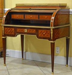 Superior 19th Century French Louis XVI Style Parquetry/Marquetry Cylinder Desk