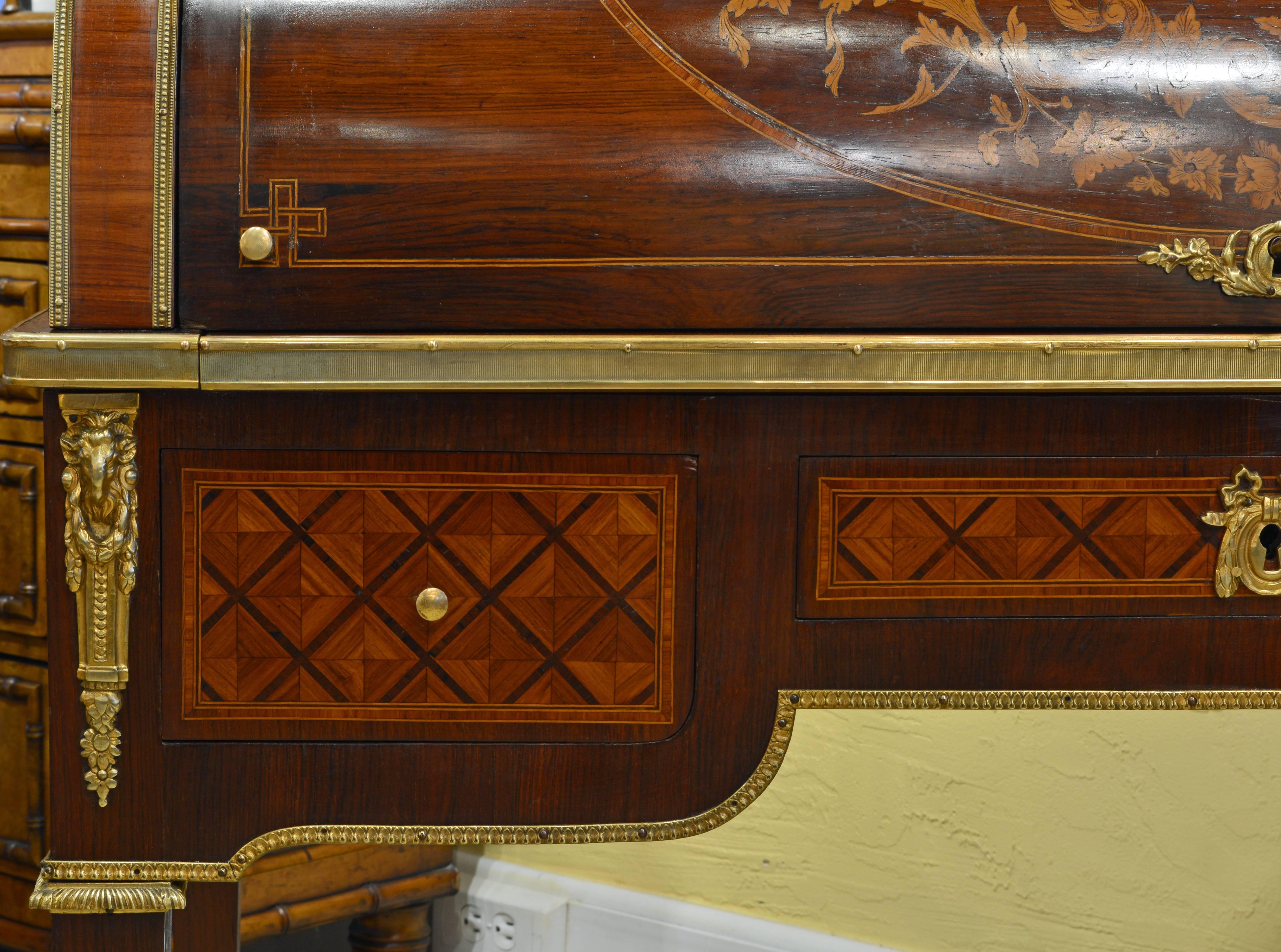 Superior 19th Century French Louis XVI Style Parquetry/Marquetry Cylinder Desk 3