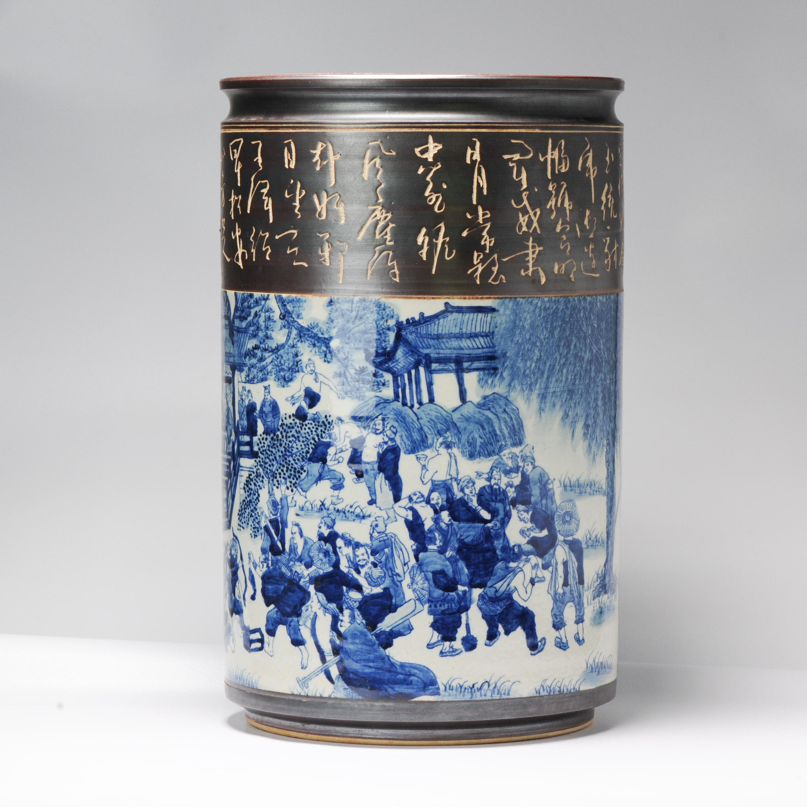 Superior 20th C Chinese porcelain Umbrella Vase with Different Figural Scenes For Sale 3