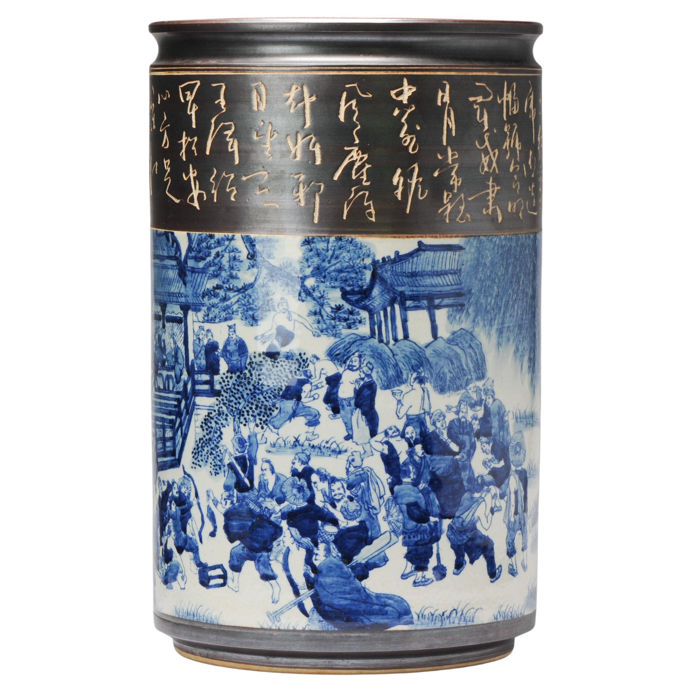 Superior 20th C Chinese porcelain Umbrella Vase with Different Figural Scenes For Sale