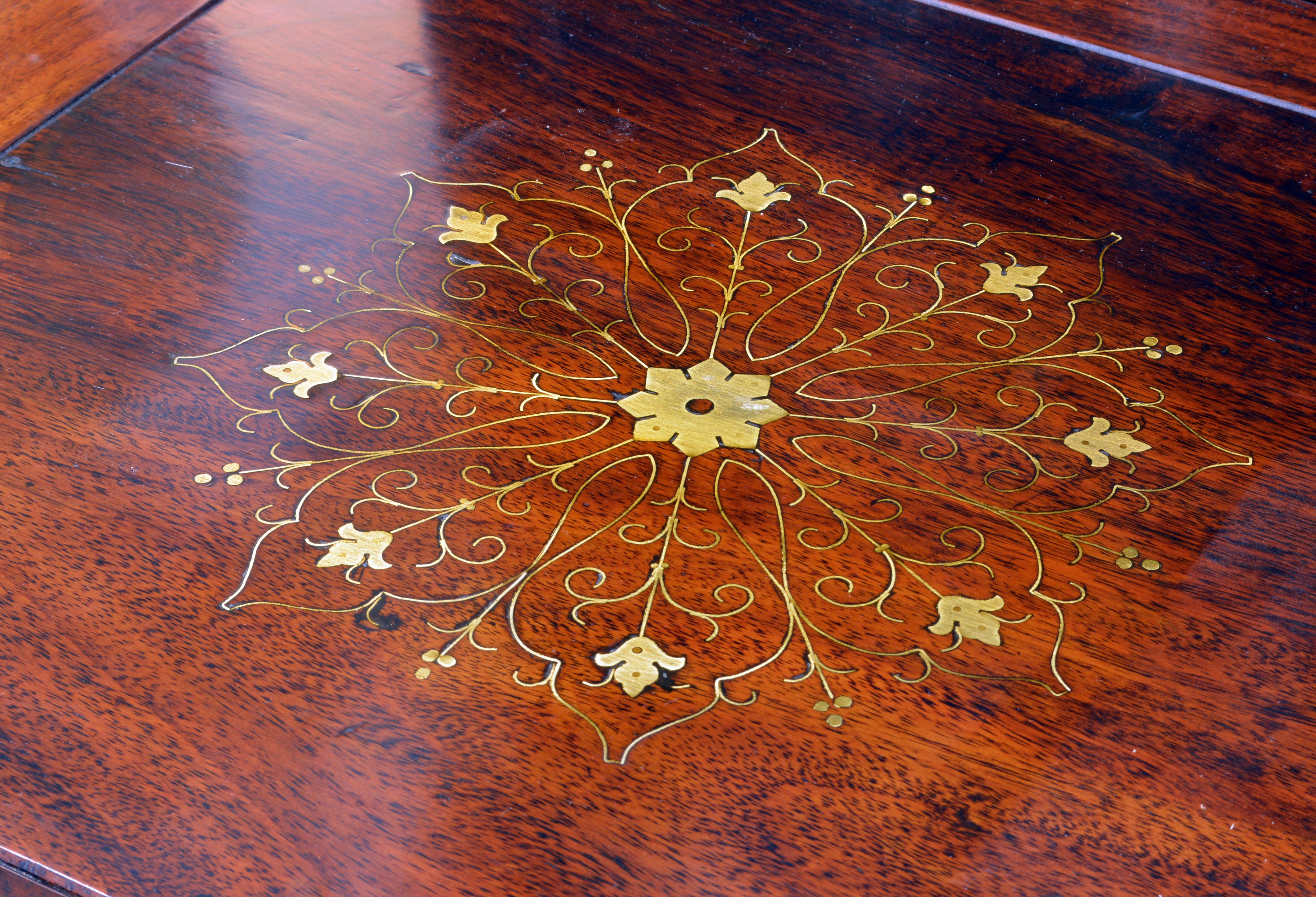 Superior 20th Century Anglo-Chinese Style Brass Inlaid Hardwood Game Table 2