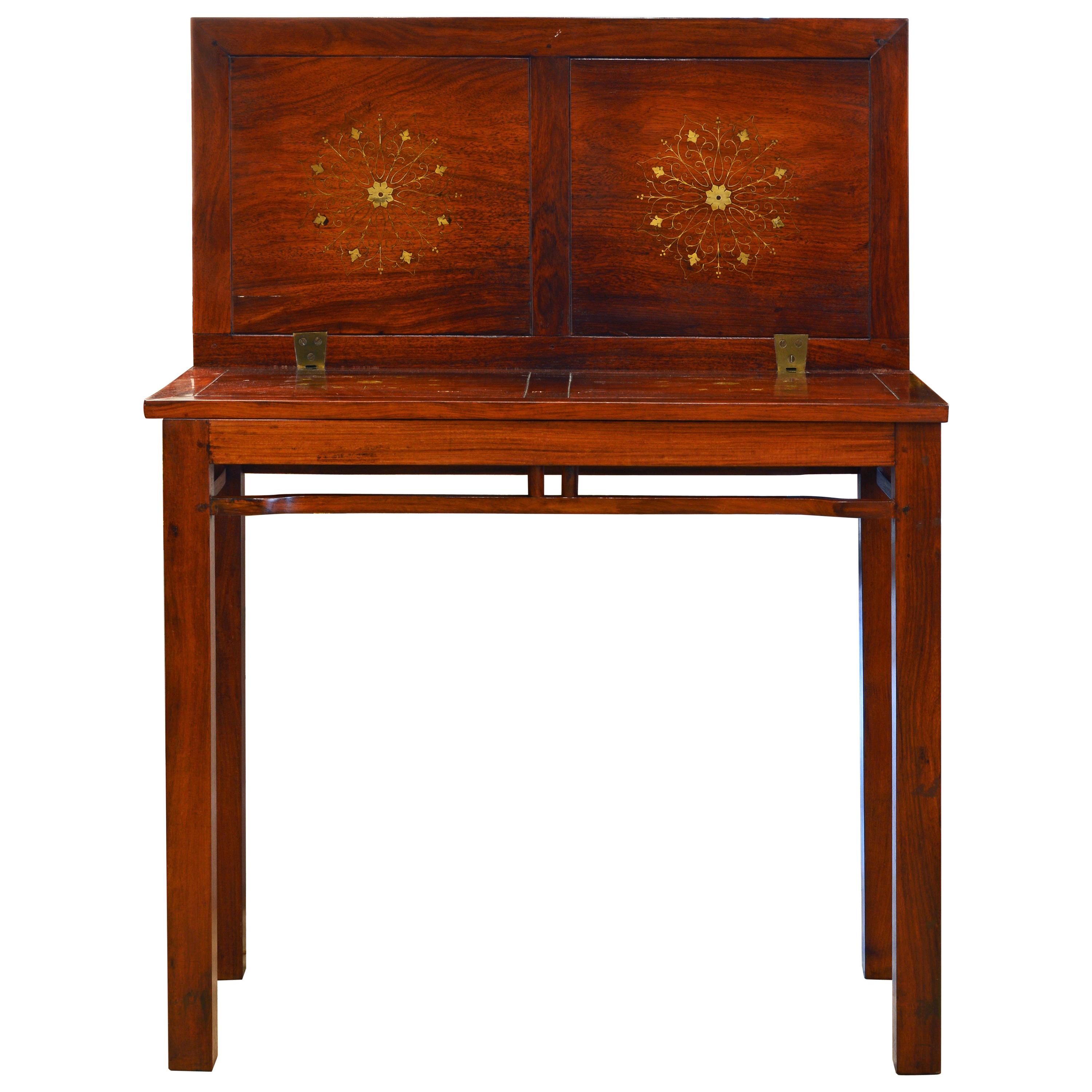 Superior 20th Century Anglo-Chinese Style Brass Inlaid Hardwood Game Table