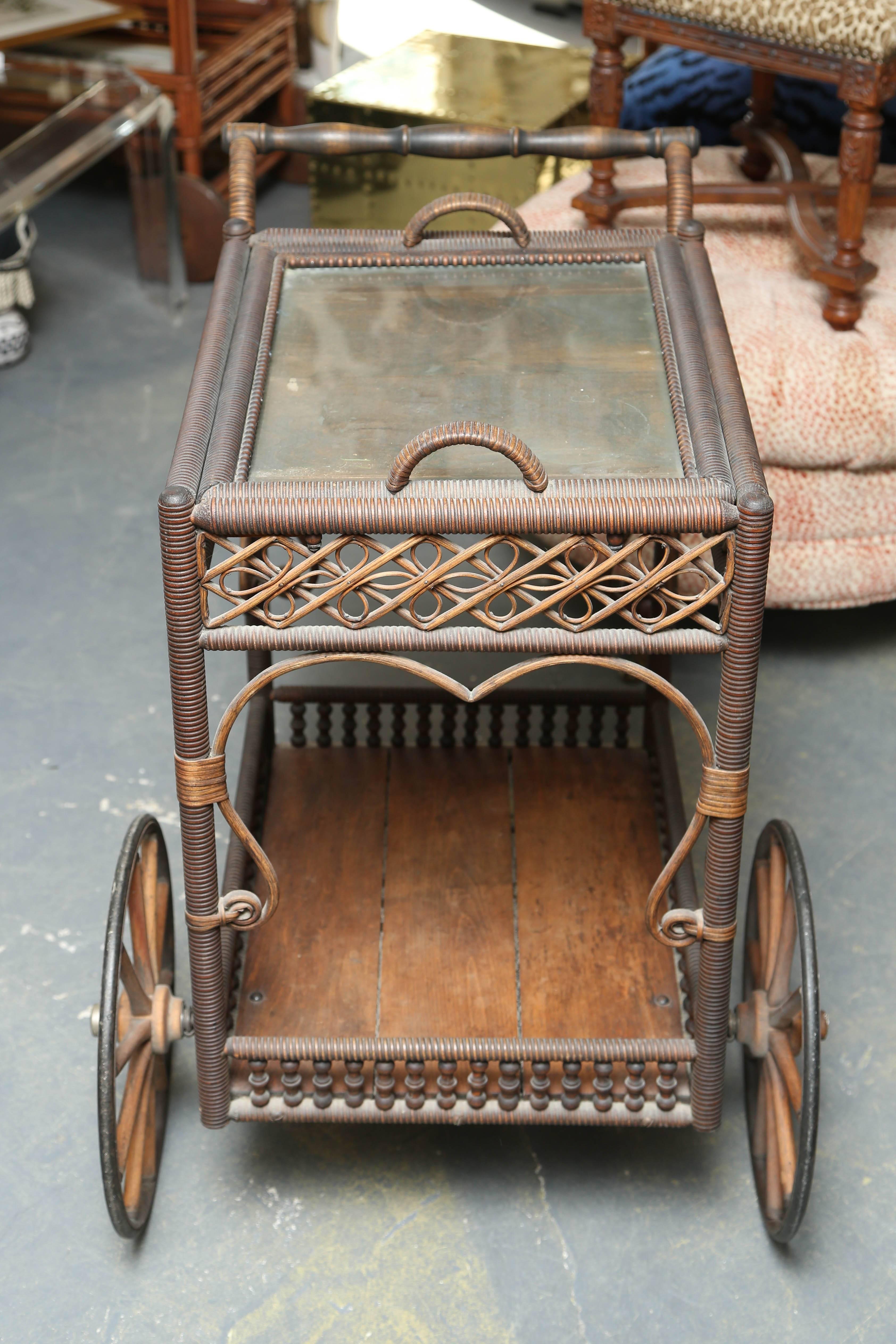 American Superior Antique Wicker Bar / Tea Cart