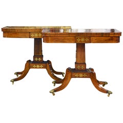 Superior Pair of 19th Century English Regency Brass Inlaid Rosewood Game Tables